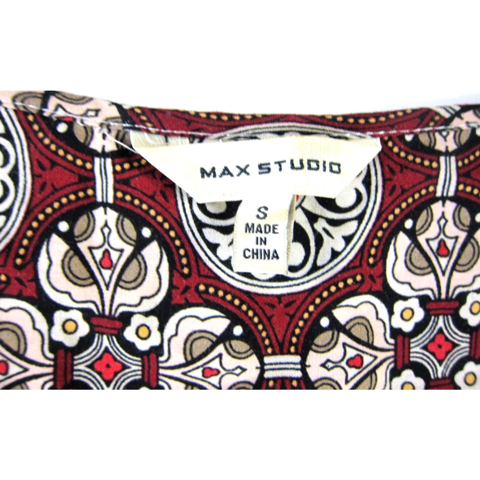 Vintage Max Studio Rayon Red Black Pink Paisley Floral Long Sleeve Tunic Shift Dress S Size S / US 4 / IT 40 - 3 Thumbnail