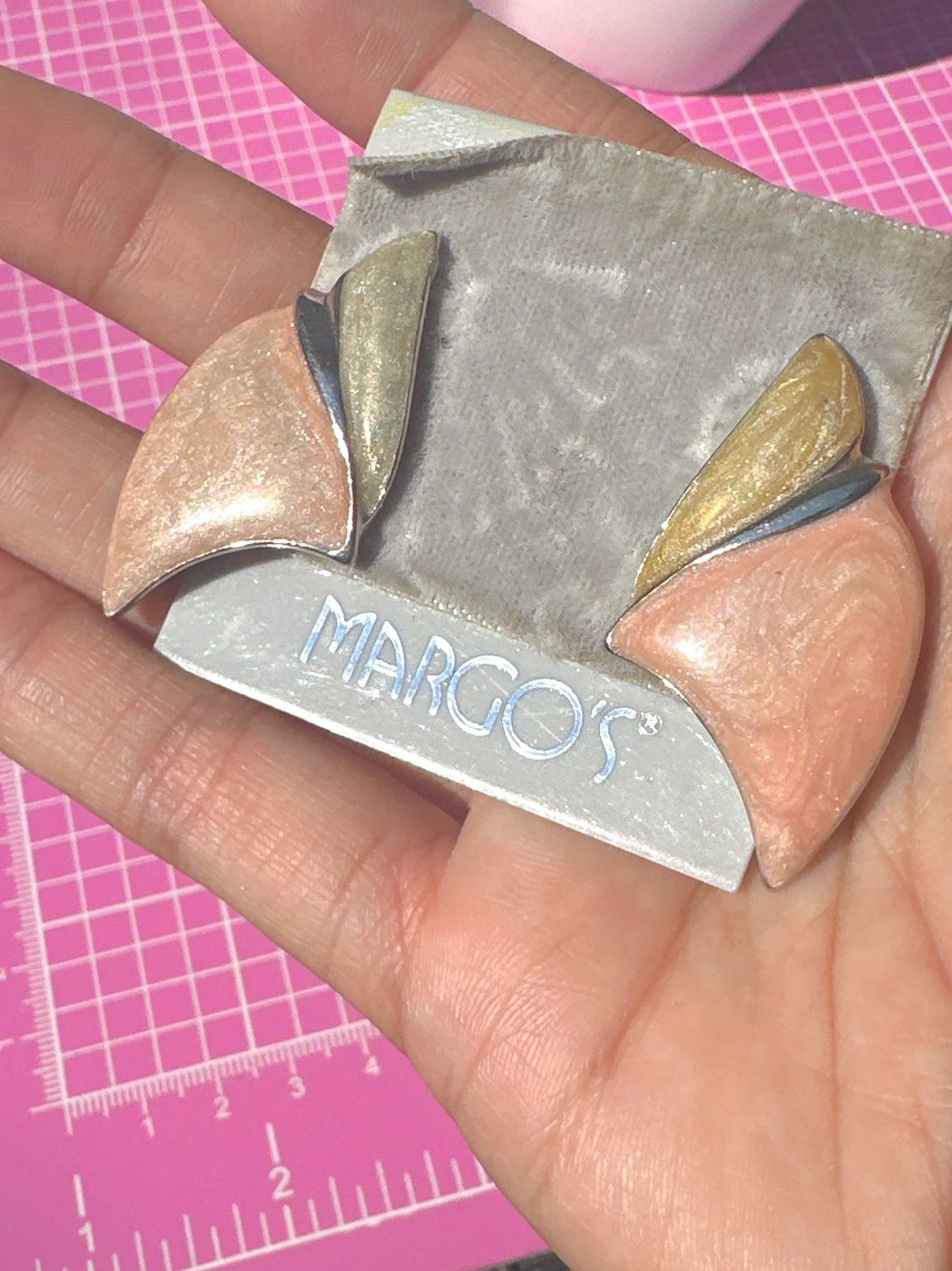 Designer MARGO’S earrings beige reflective silver tone new with tag Size ONE SIZE - 3 Thumbnail