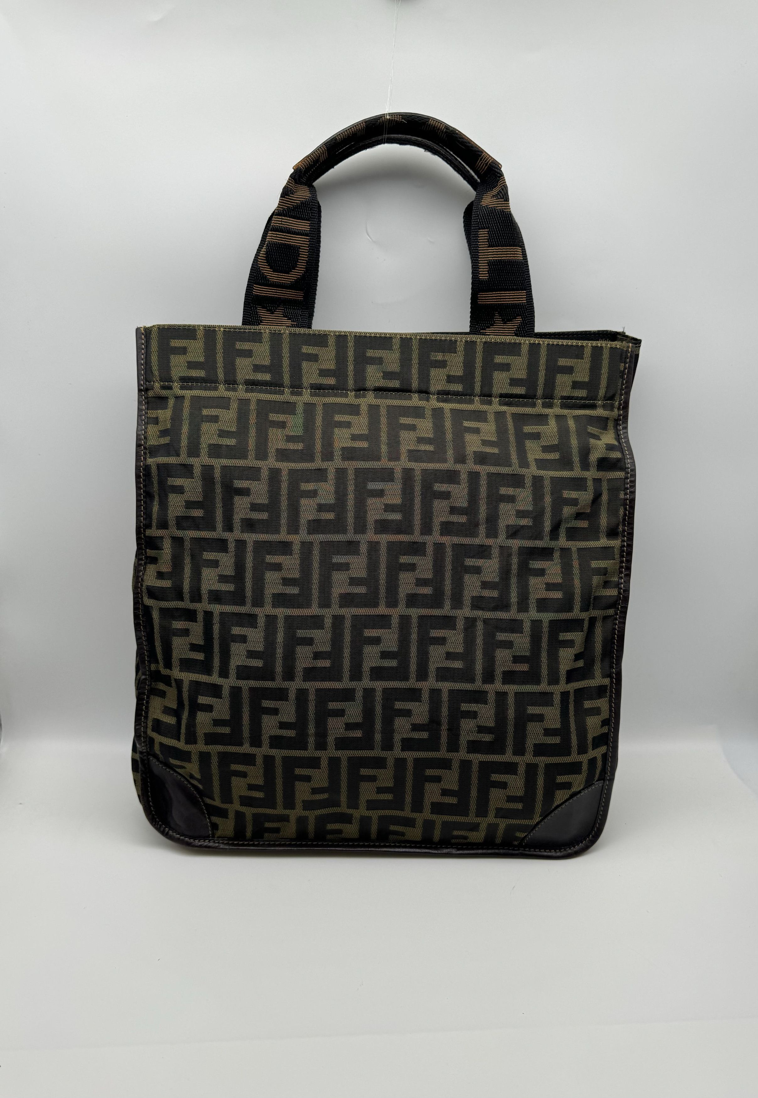 image of Fendi Brown Ff Zucca Foldable Shopping Tote, Women's