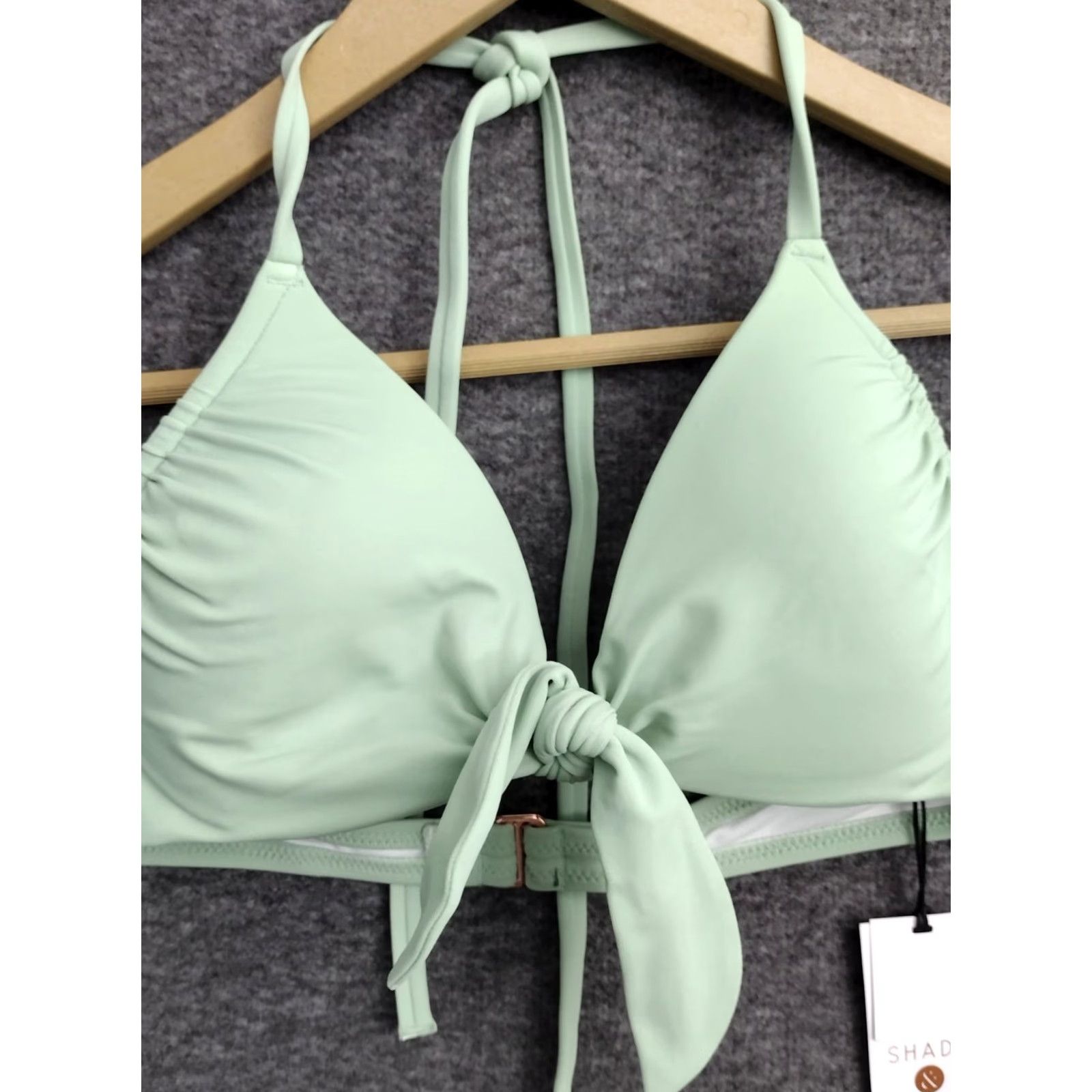 Vintage Shade & Shore Bikini Top Shirt Women 32B Green Front Tie Spaghetti Padded Lined Nylon Polyester Spandex Beach 90s Style Mens Womens Size XXS / US 00 / IT 34 - 3 Thumbnail