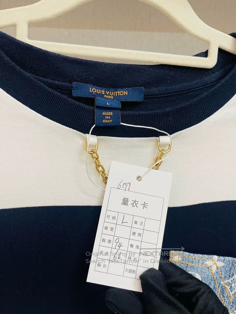 Louis Vuitton Louis Vuitton Navy striped logo denim paneled short sleeve Size L / US 10 / IT 46 - 2 Thumbnail