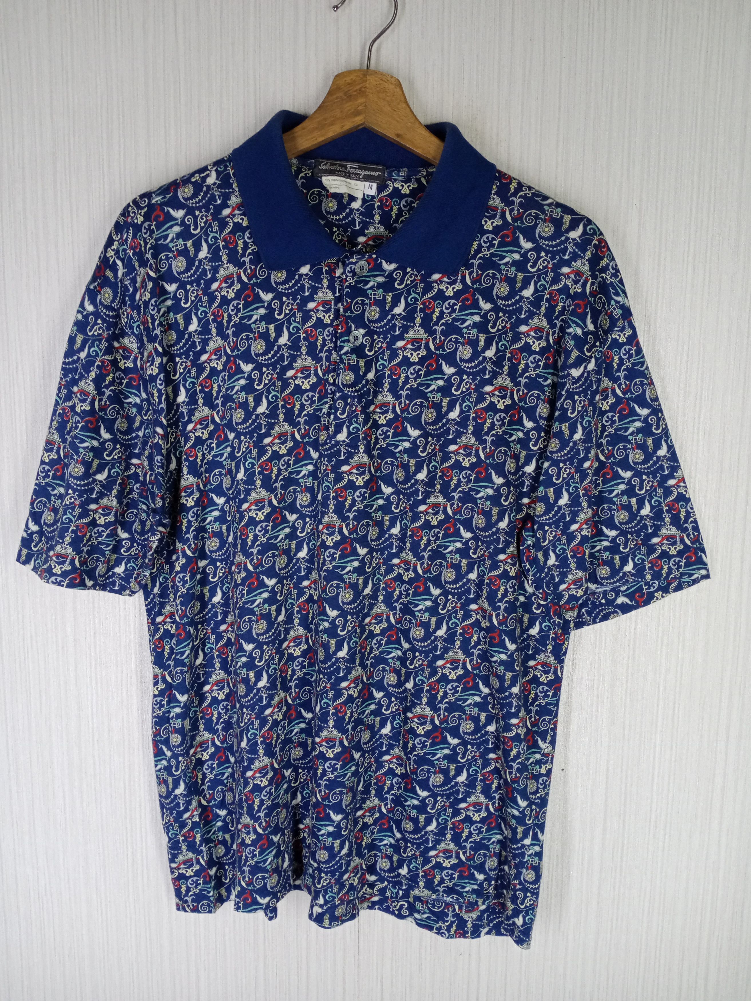 Salvatore Ferragamo Rare Vintage Salvatore Ferragamo Fullprint Polo Shirt Size US M / EU 48-50 / 2 - 1 Thumbnail