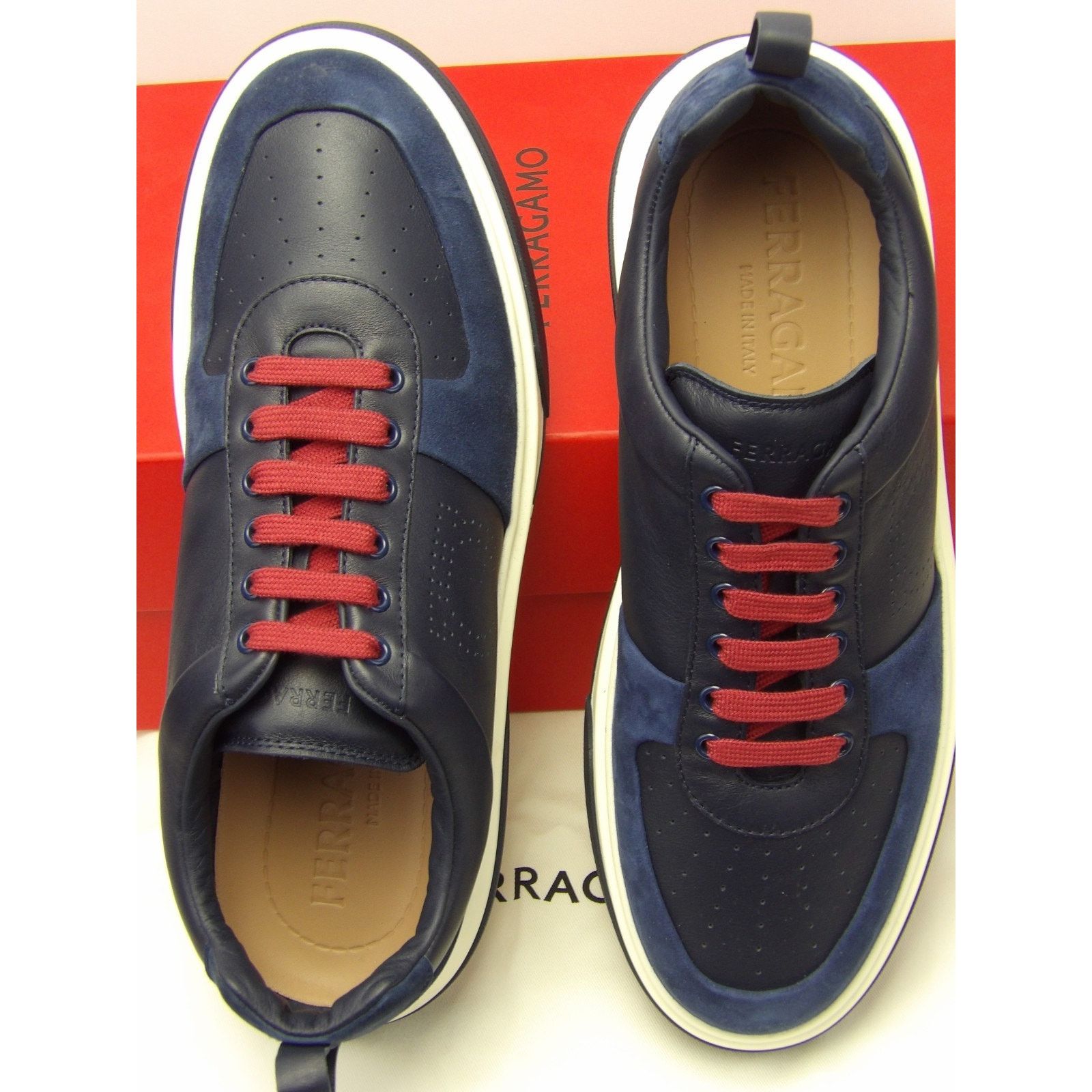 Salvatore Ferragamo FERRAGAMO CASSINA BLUE LEATHER LOGO SNEAKERS 11.5 M ITALY Size US 12.5 / EU 45-46 - 5 Thumbnail