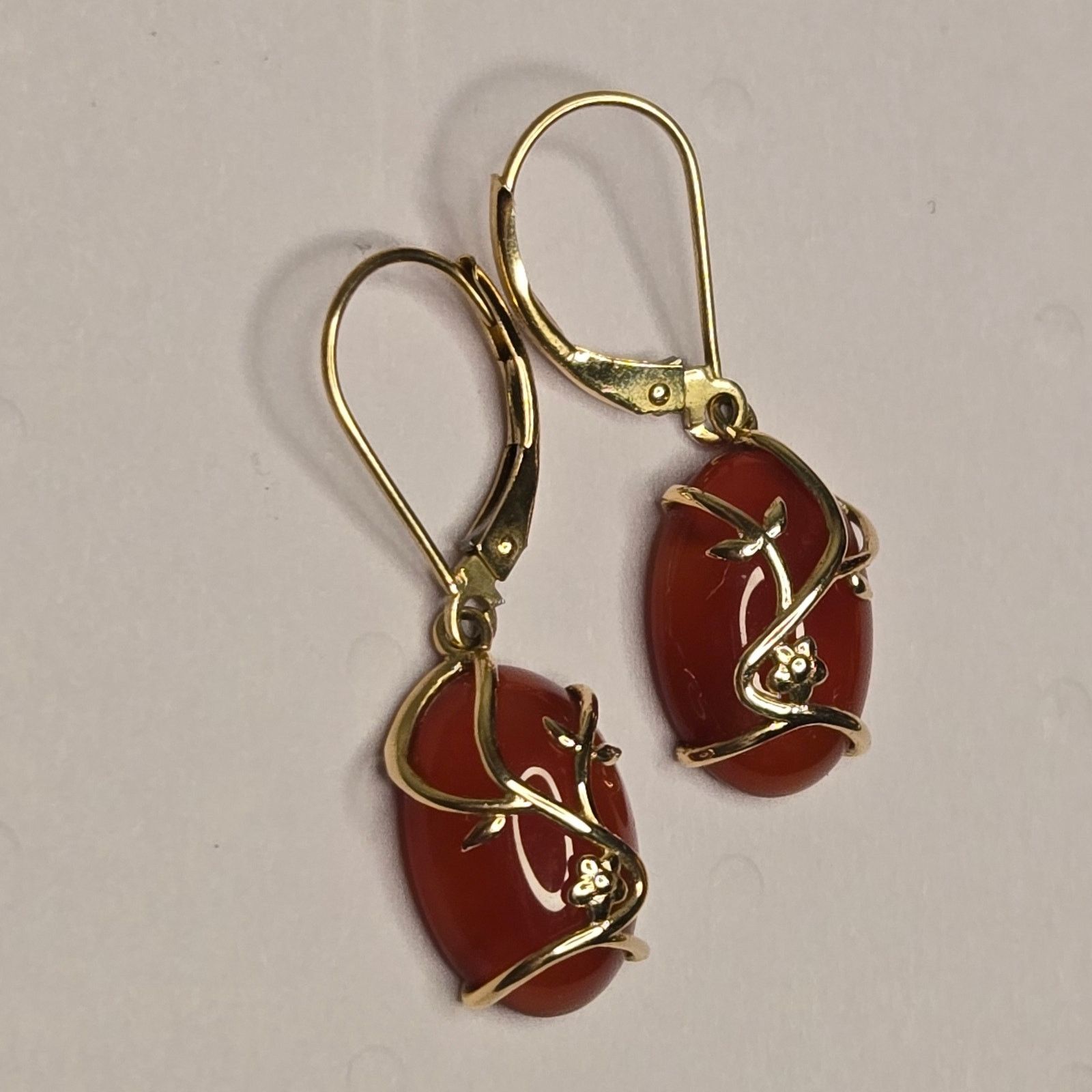 Vintage Vintage 14K Gold Carnelian Agate Dangle Earrings Statement Size ONE SIZE - 3 Thumbnail