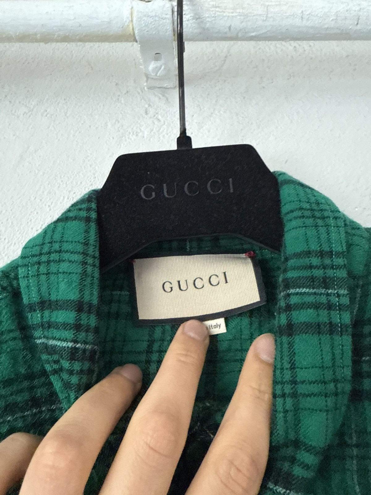 Gucci Green Wool Flannel Shirt with Embroidered Rocking Horse Size US M / EU 48-50 / 2 - 6 Thumbnail