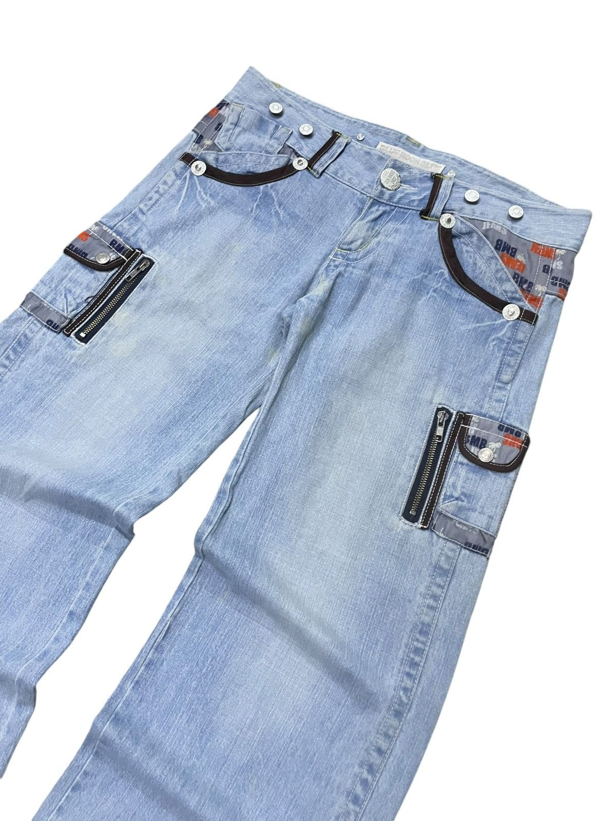 Hysteric Glamour × Japanese Brand × Red Monkey Blue Moon Japan Flared Wide Leg Cargo Jeans Low Rise Size US 32 / EU 48 - 3 Thumbnail