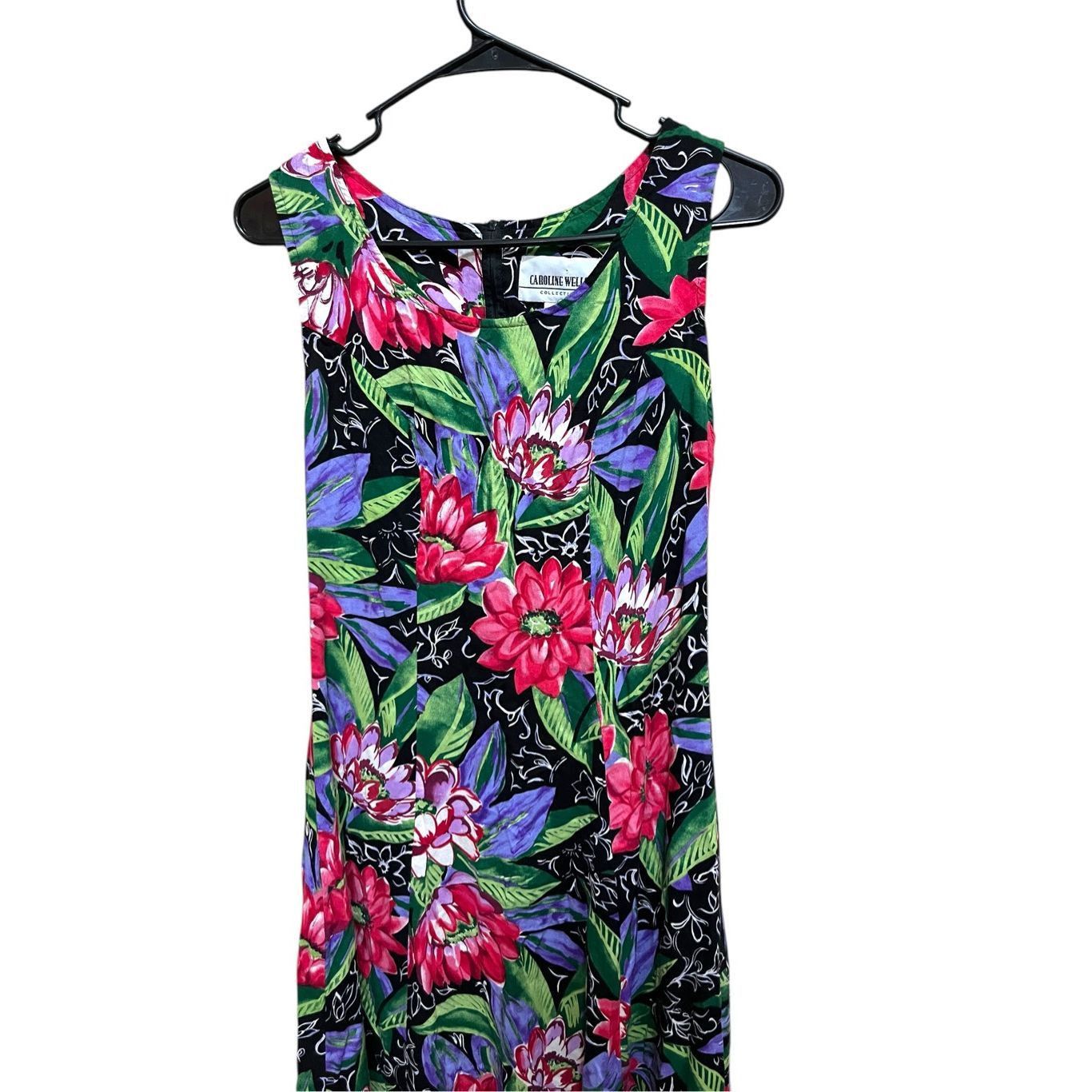 Other Vintage Caroline Wells 90s Flower Print Midi Dress Size 8 Size M / US 6-8 / IT 42-44 - 2 Thumbnail