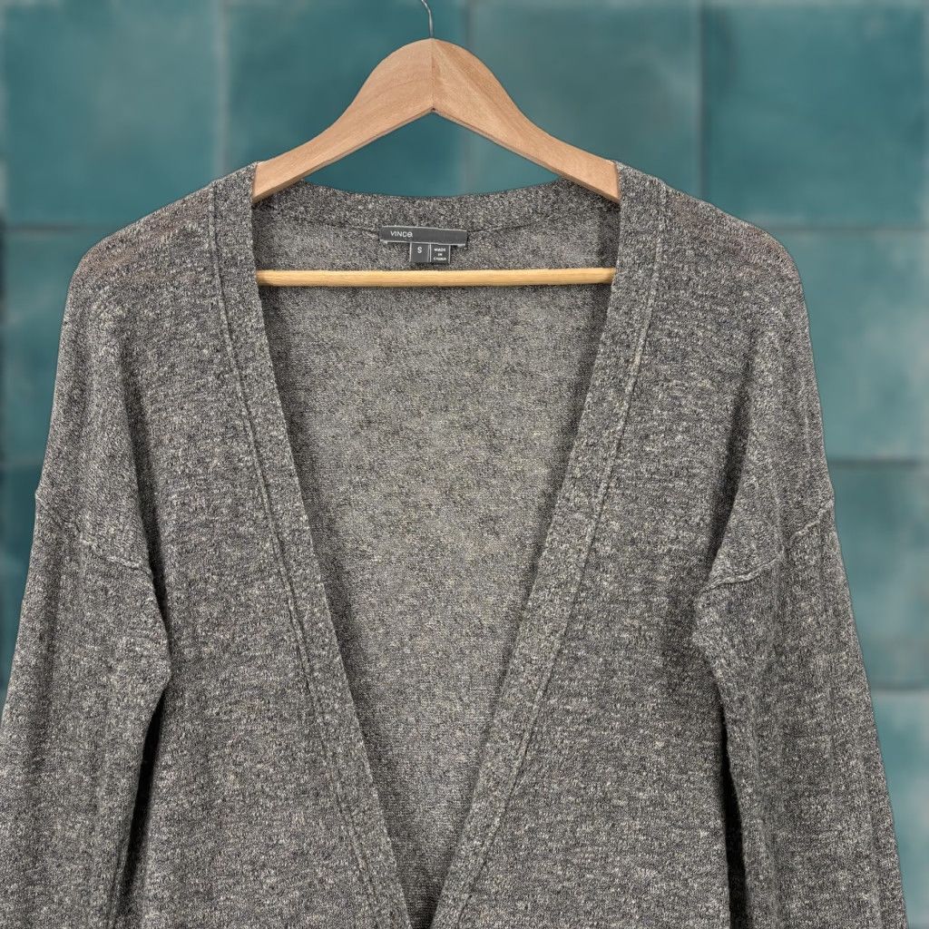Vince Vince Womens Cardigan Sweater Longline Duster Pockets Gray Small V-Neck Linen Blend Knit Shirt/Top, 80% viscose, 20% linen, Lightweight Mens? Womens Size S / US 4 / IT 40 - 1 Thumbnail