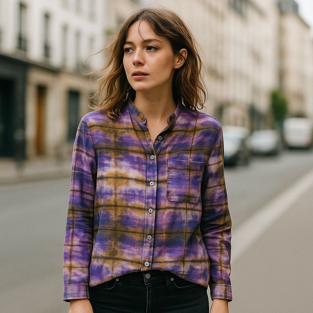 Raquel Allegra Tie-dye band collar button up Shirt