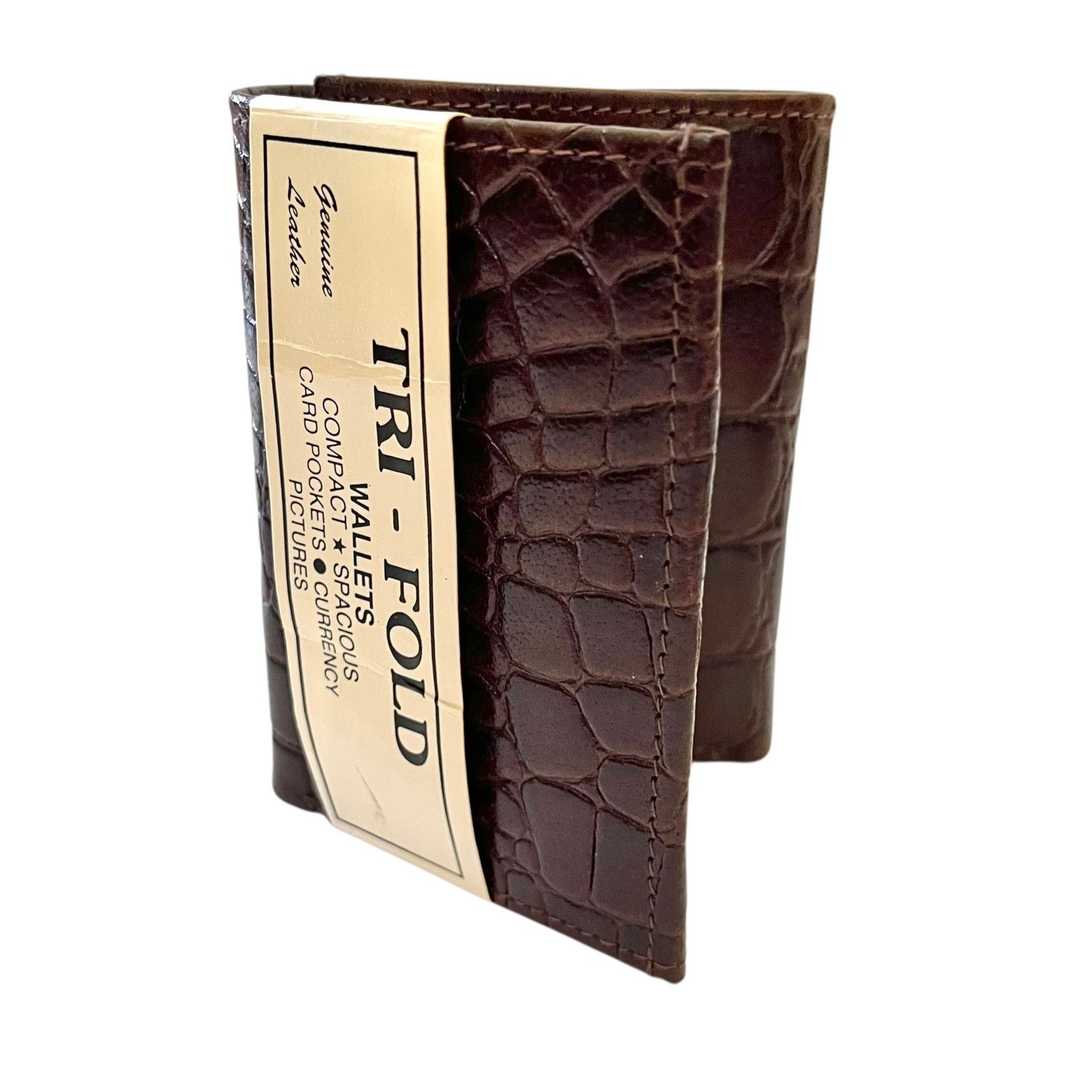 Vintage NWT Vintage Croc-Embossed Brown Leather Tri-Fold Wallet Size ONE SIZE - 6 Thumbnail