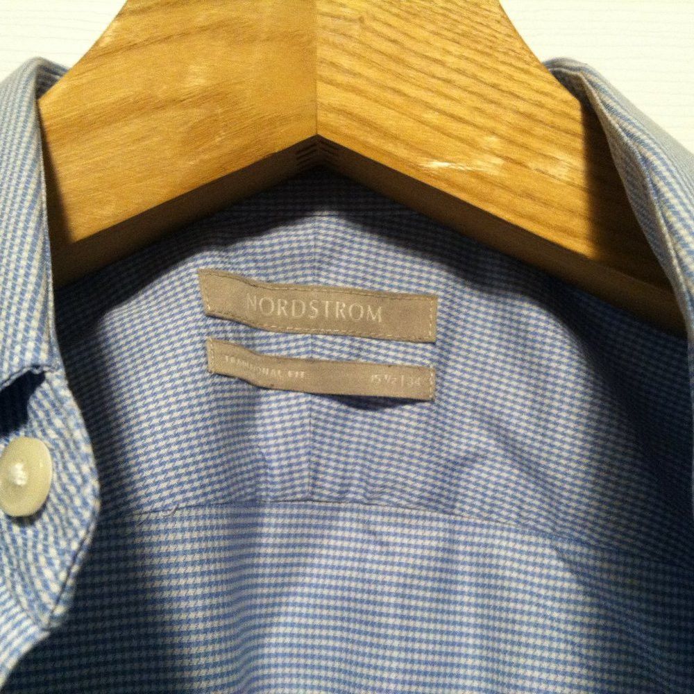 Nordstrom NORDSTROM MEN'S BLUE 100%COTTON DRESS SHIRT SIZE: 15 1/2-34 Size US M / EU 48-50 / 2 - 6 Thumbnail
