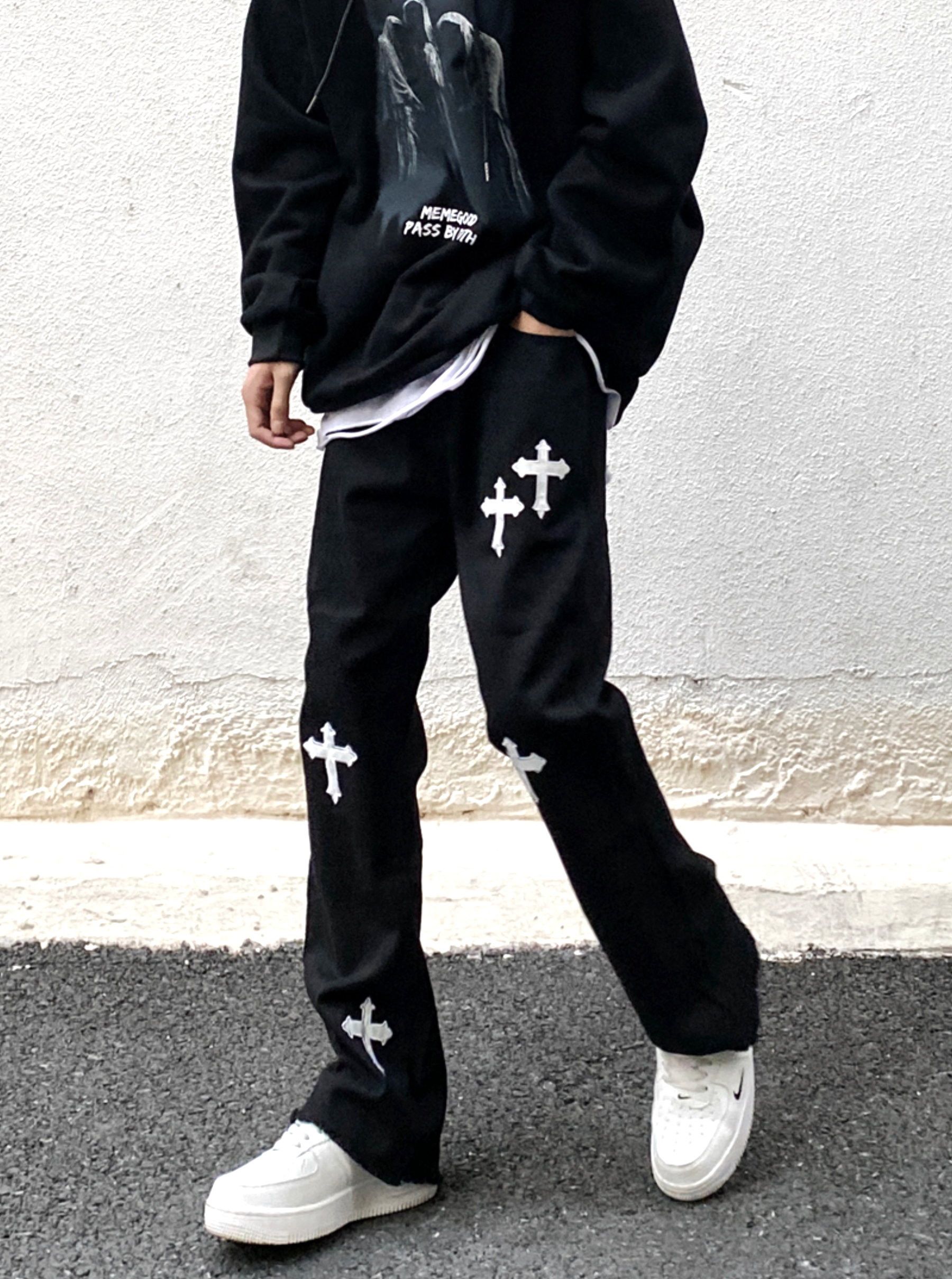 Designer × Japanese Brand × Vintage Vintage Hippie Gothic Cross Flared Jeans Glamour Rave Size US 31 - 4 Thumbnail