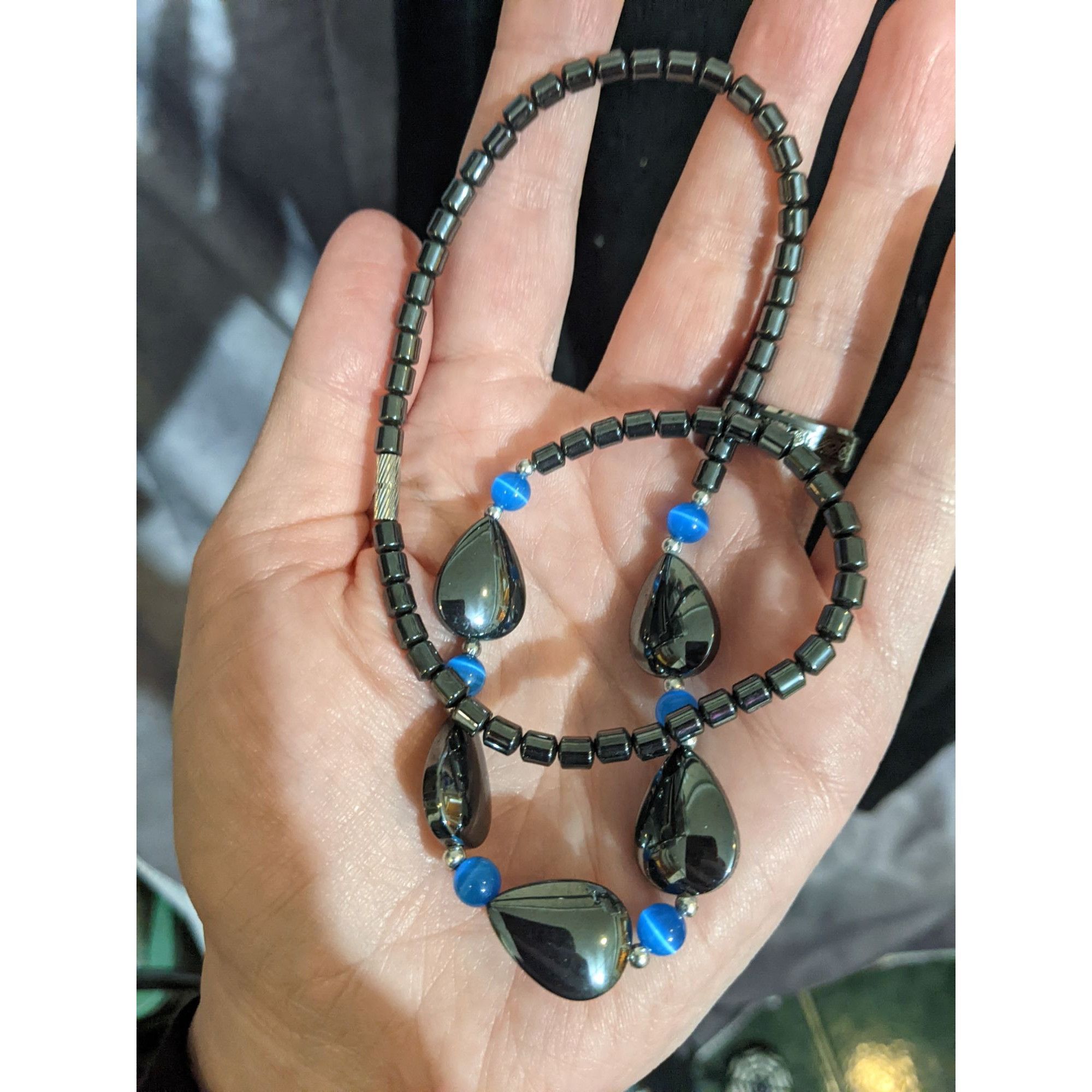 Other Hematite And Blue Glass Beaded Necklace With Teardrop Accent Size ONE SIZE - 3 Thumbnail