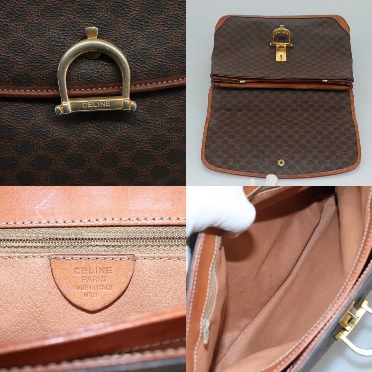Celine CELINE Macadam Canvas Hand Bag Pvc Leather Brown Size ONE SIZE - 11 Thumbnail