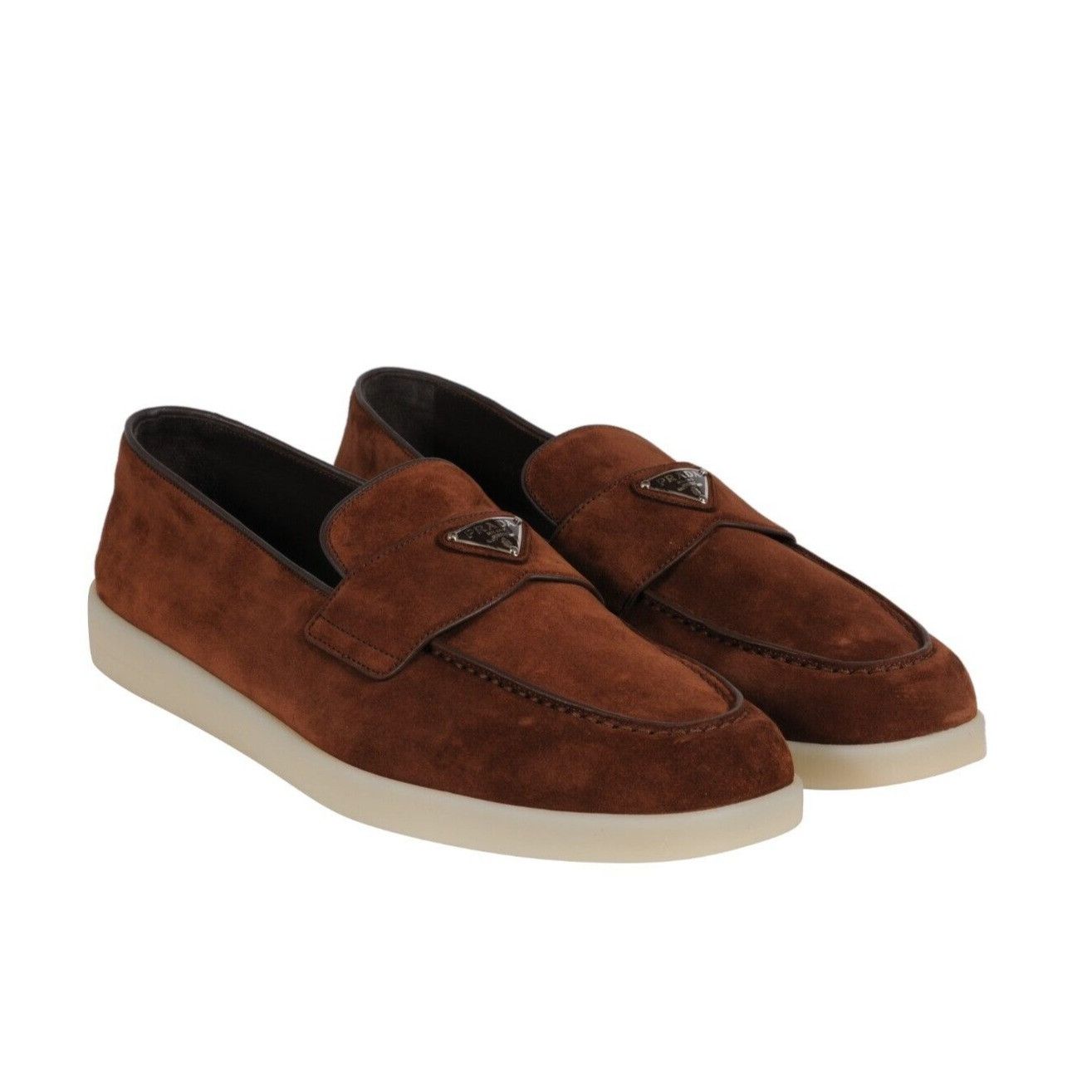 Prada Saint Tropez Suede Loafers Brown Triangle Size US 11 / EU 44 - 12 Thumbnail