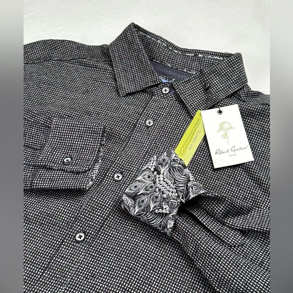 Robert Graham Robert Graham Mens M Black Ruyter Flipcuff Shirt Classic Fit Size US M / EU 48-50 / 2 - 2 Thumbnail