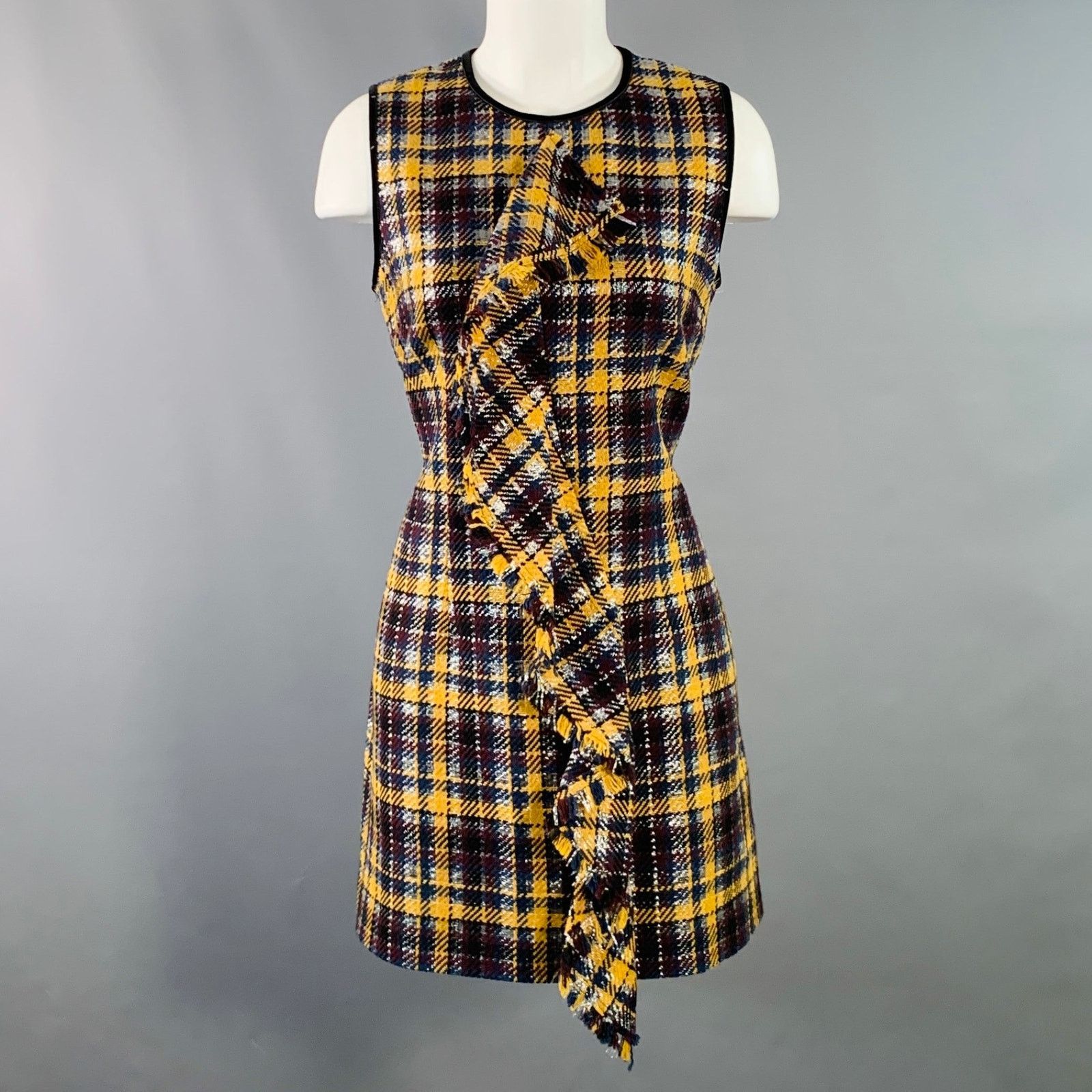 MSGM Size 8 Yellow Black Silver Wool Ruffle Plaid Mini Dress Size M / US 6-8 / IT 42-44 - 1 Thumbnail