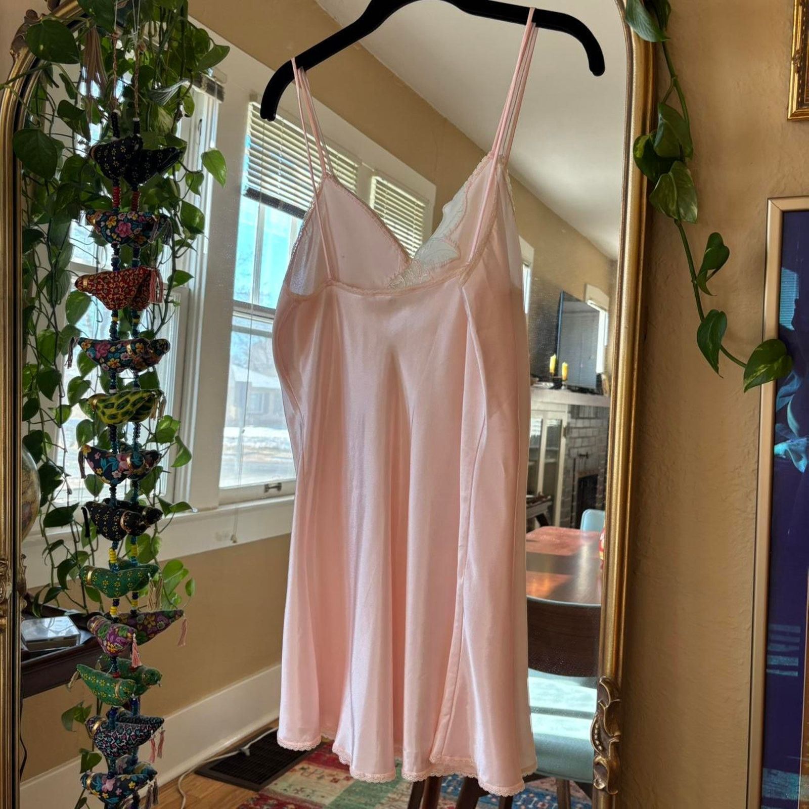 Other Vintage Hibiscus Pink Satin Mini Slip Lace Trim 90s Y2K Size S / US 4 / IT 40 - 7 Thumbnail