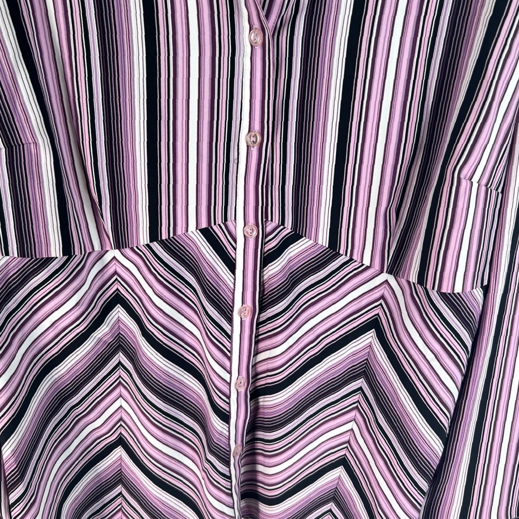 Vintage Dressbarn Blouse Women's 3XL Pink Striped Collared Button Long Sleeve Polyester Blend Plus Size Canadian Made Size XXL / US 16-18 / IT 52-54 - 5 Thumbnail