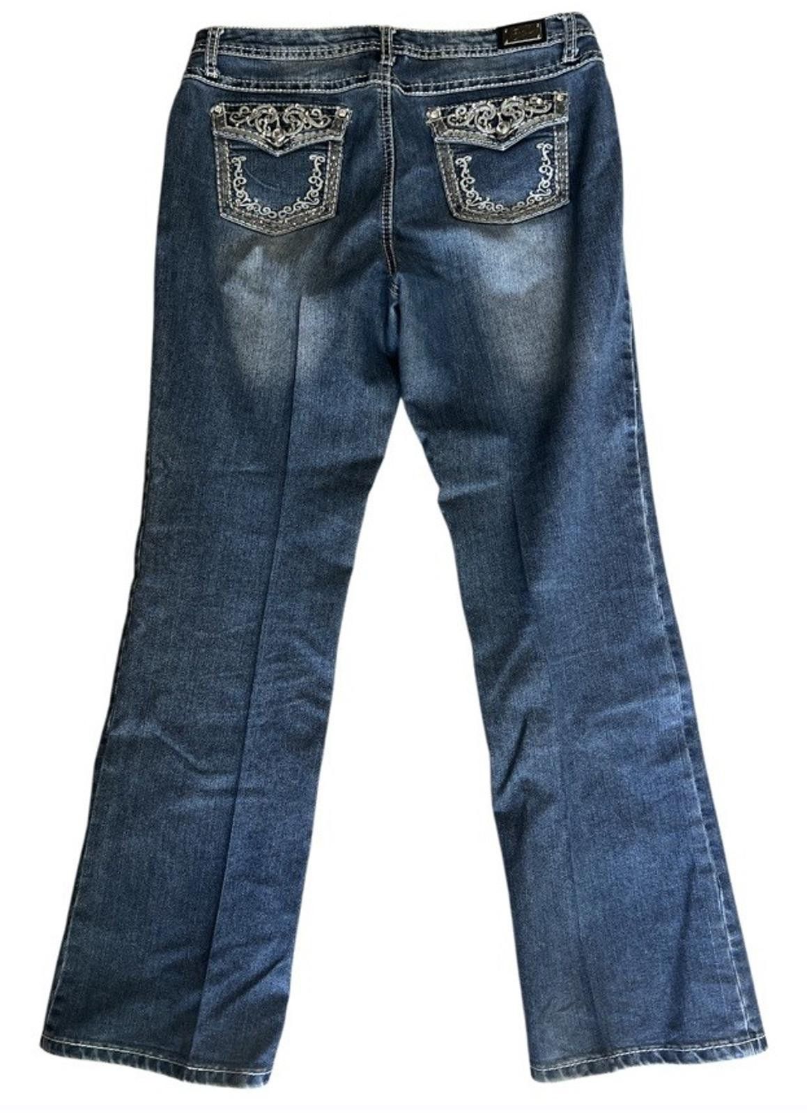 American Eagle Outfitters EARL Blue STRETCH DENIM Embellished Pockets Boot Cut Sz 12 Size 34" / US 12 / IT 48 - 4 Thumbnail
