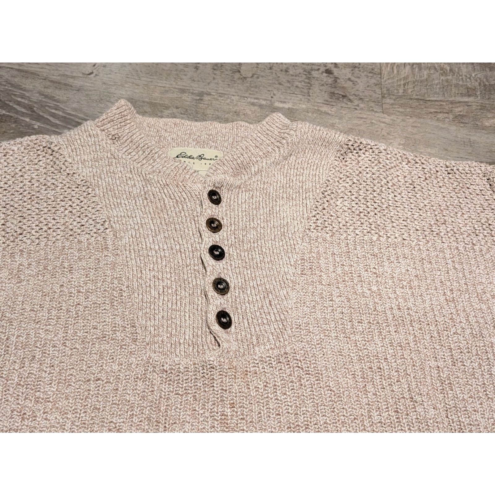 Eddie Bauer VINTAGE Eddie Bauer Chunky Knit Henley Sweater Men's L Beige 90s Fisherman Outdoor Cottagecore Size US L / EU 52-54 / 3 - 2 Thumbnail