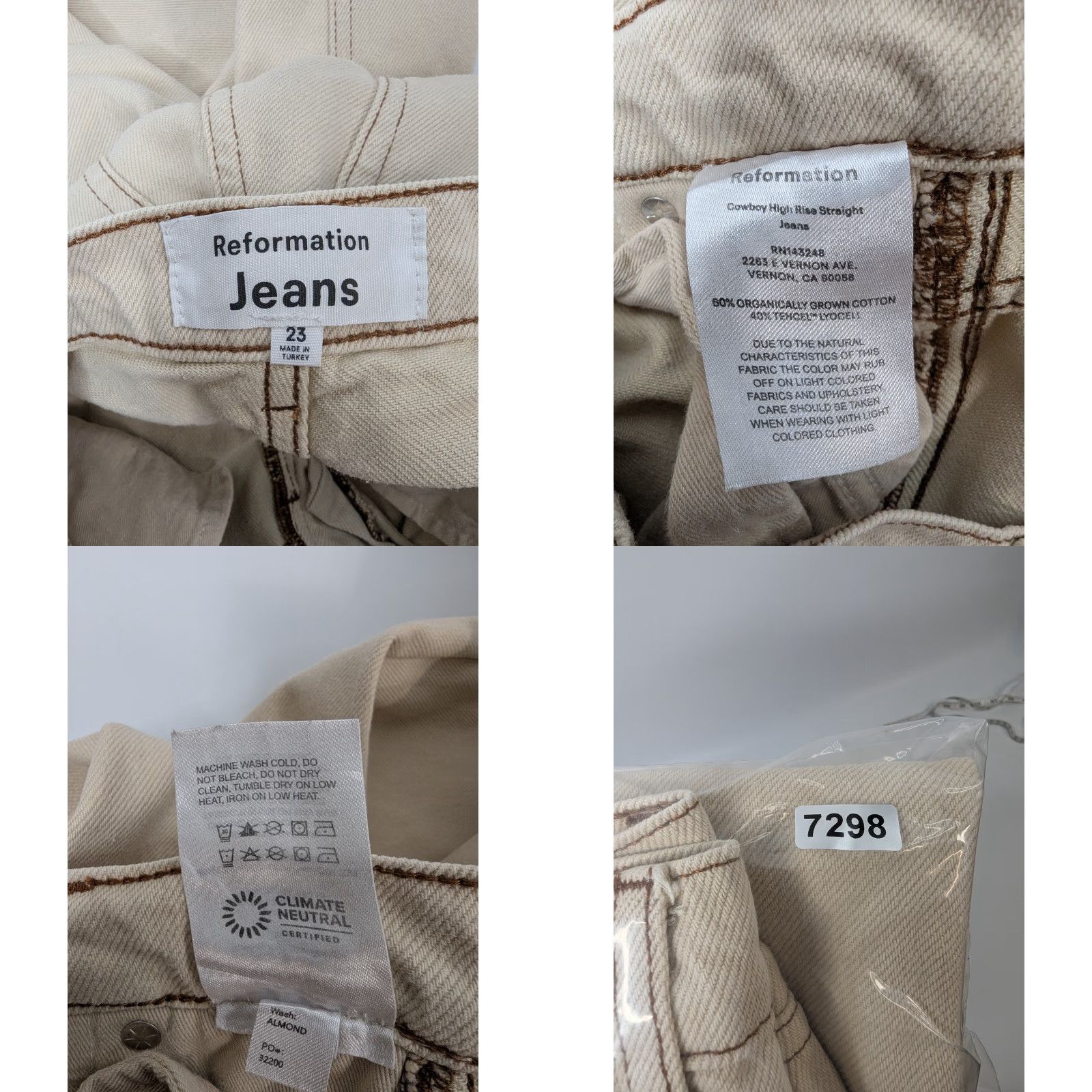 Reformation VINTAGE Reformation Cowboy Jeans Straight Women’s Size 23 Beige Almond High Rise Size 40" / US 18 - 9 Thumbnail