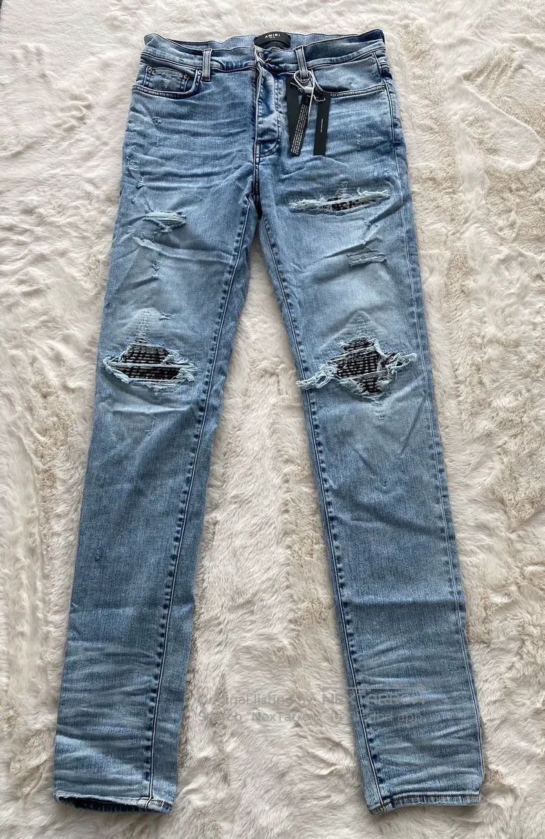 Amiri Amiri Size 34 Washed blue leopard print patchwork MX1 jeans Size US 34 / EU 50 - 1 Thumbnail