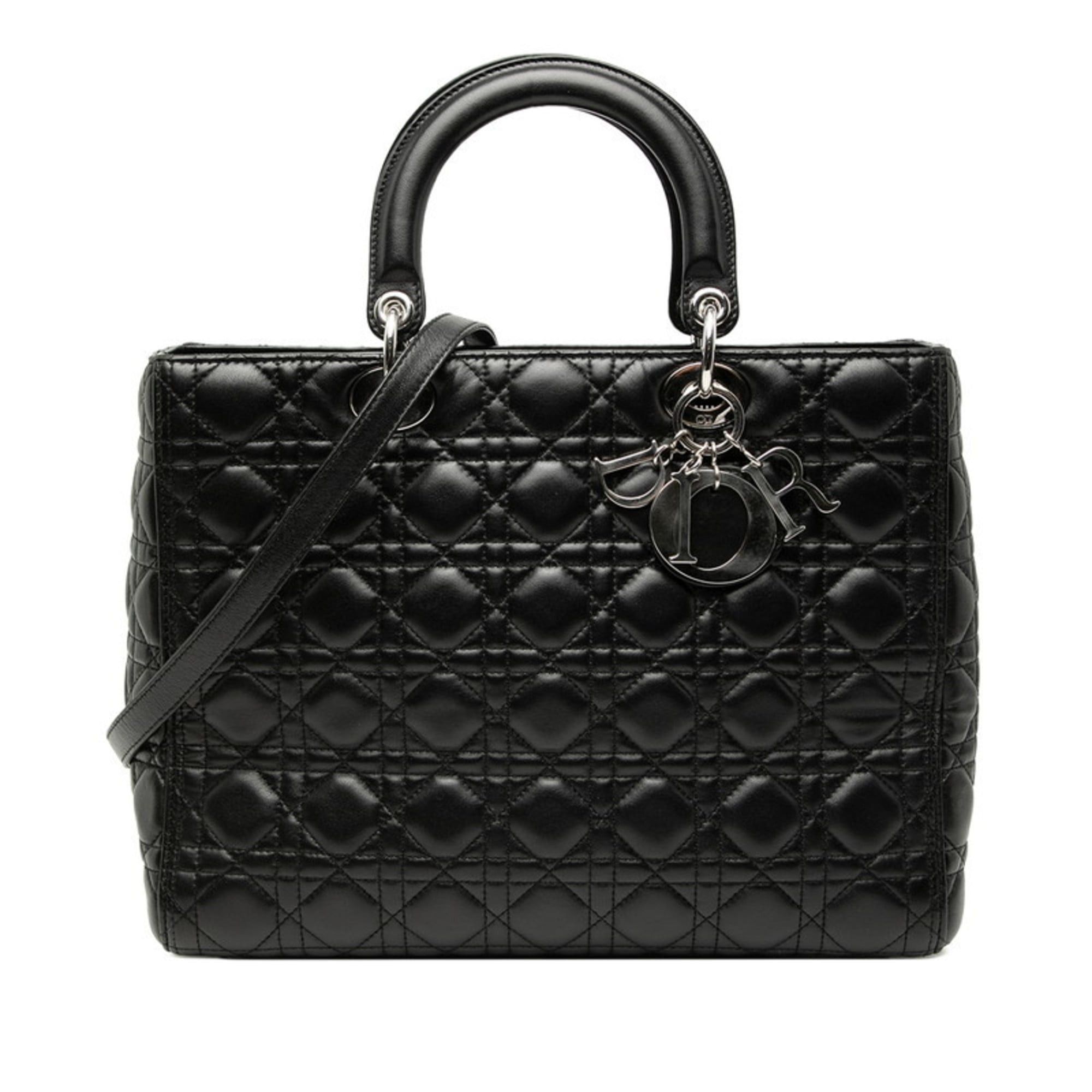 Dior Christian Dior Dior Cannage Lady Handbag/Shoulder Bag, 2-Way, Black Lambskin, Women's, Size ONE SIZE - 1 Thumbnail