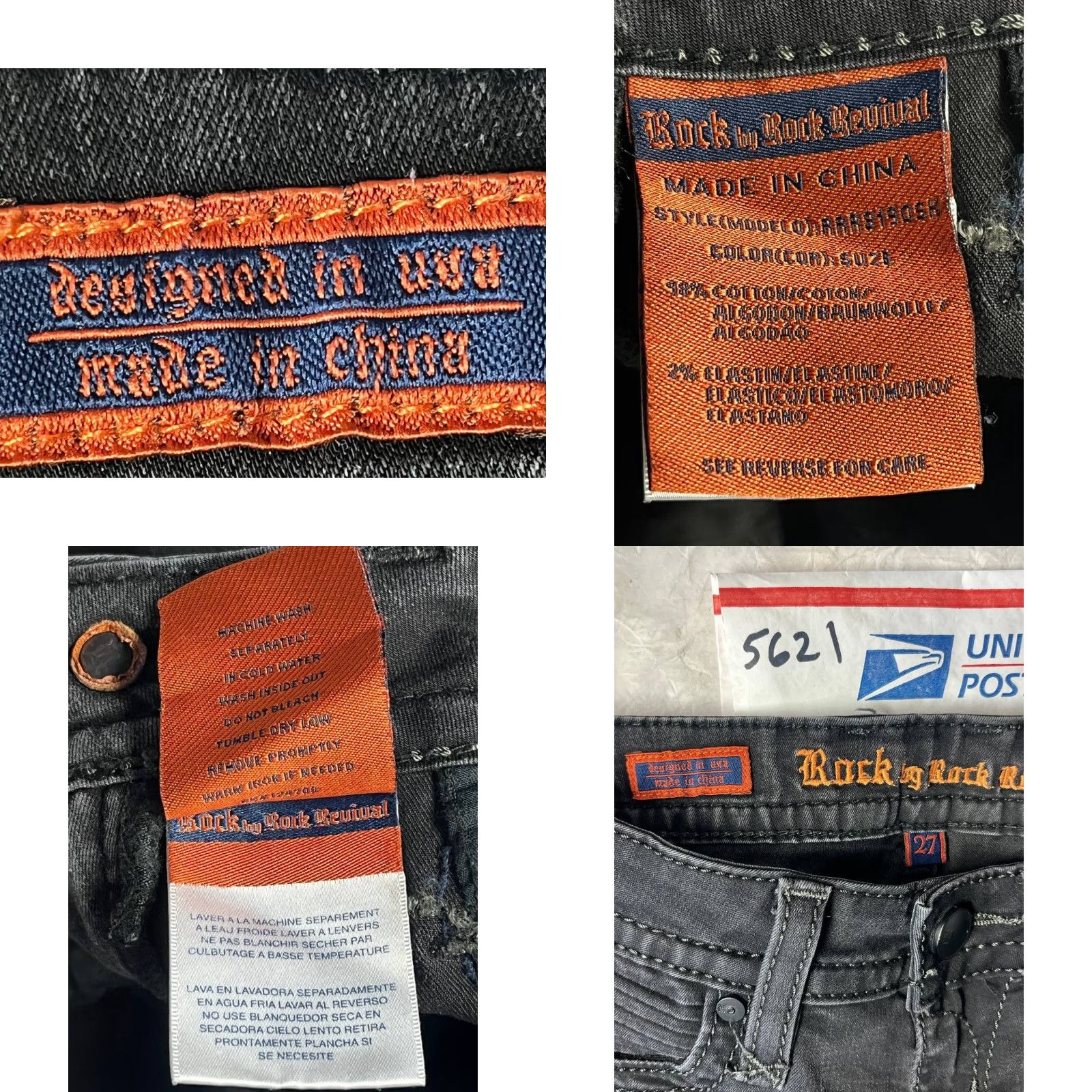 Vintage Rock Revival Jeans Sherry Easy Skinny Sz 27 Low Rise Rhinestone Embroidered Black Denim 5-Pocket Womens Size 27" / US 4 / IT 40 - 8 Thumbnail