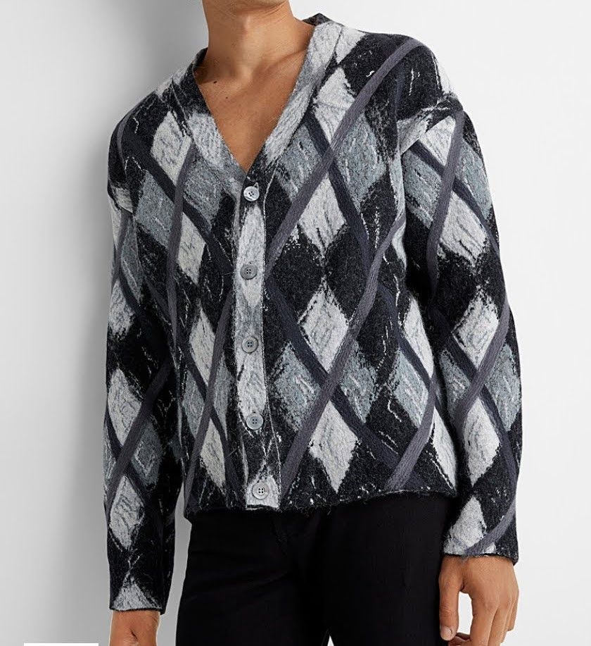 Moschino Grey Argyle Wool Cardigan Size US L / EU 52-54 / 3 - 1 Thumbnail