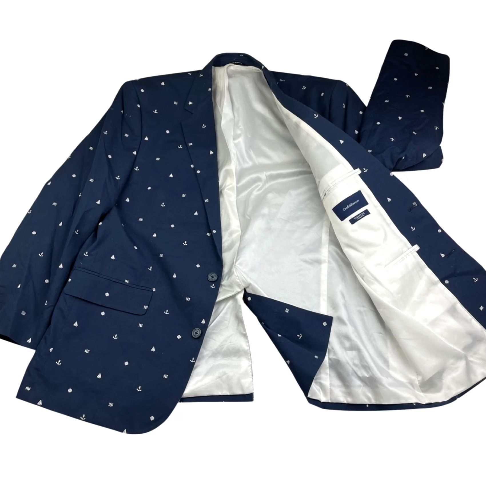 Croft & Barrow Croft & Barrow Men’s 2-Button Blazer 46R Navy Nautical Anchors 100% Cotton Size 46R - 4 Thumbnail