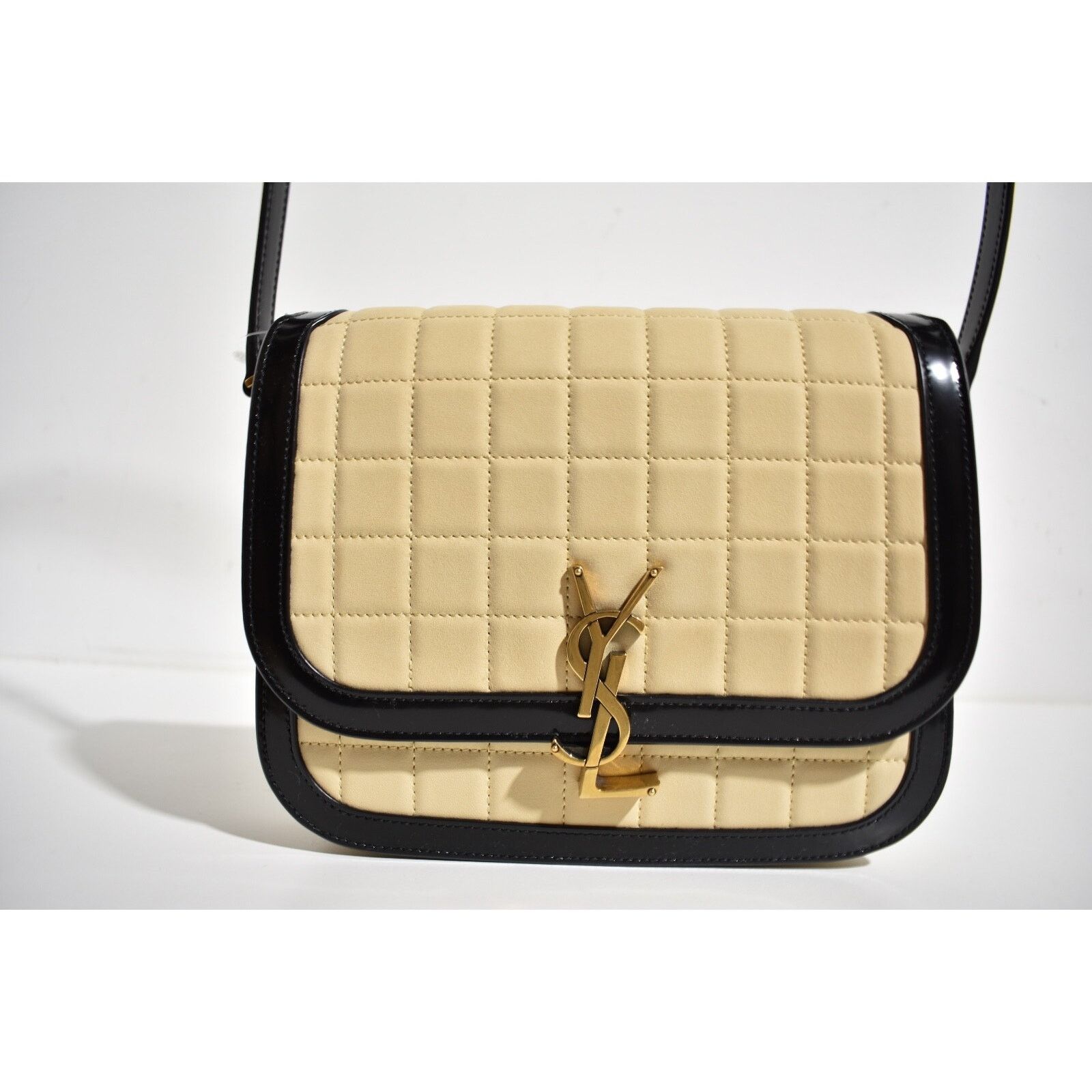Yves Saint Laurent Saint Laurent Beige Suede Quilted Black Shoulder Bag Size ONE SIZE - 2 Thumbnail