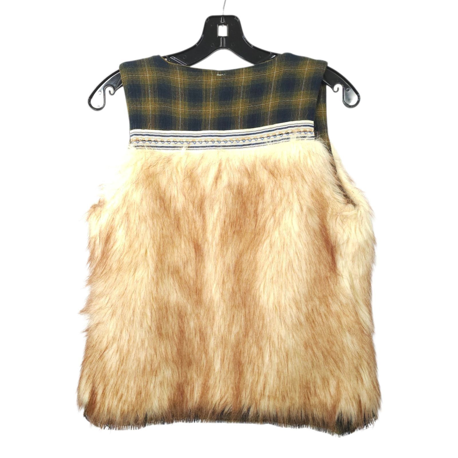 BKE BKE Gimmicks Faux Fur Vest S Brown Green Plaid Boho Shaggy Size S / US 4 / IT 40 - 2 Thumbnail