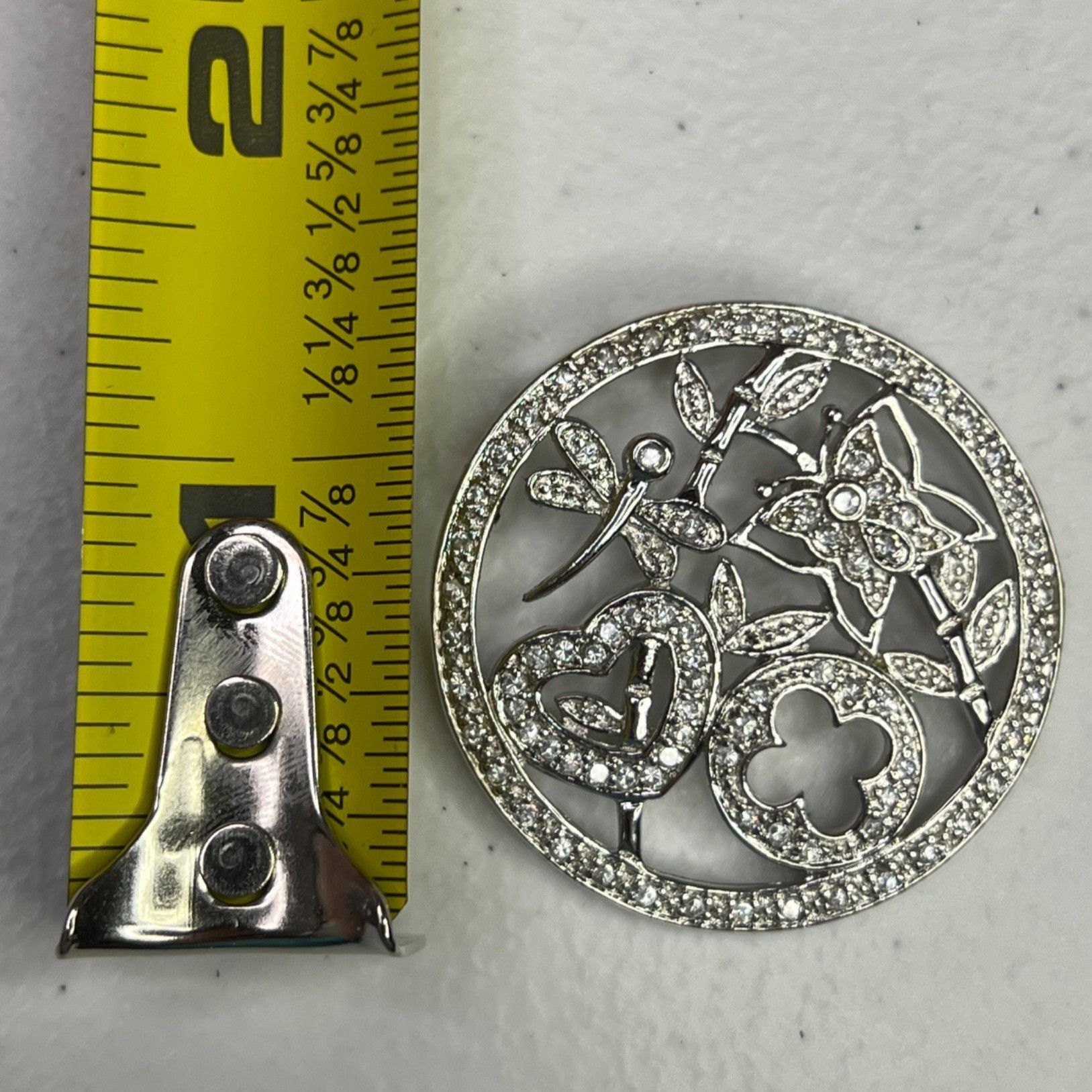 Designer Round Silver Tone Cubic Zirconia Pendant With Floral Design Size ONE SIZE - 4 Thumbnail