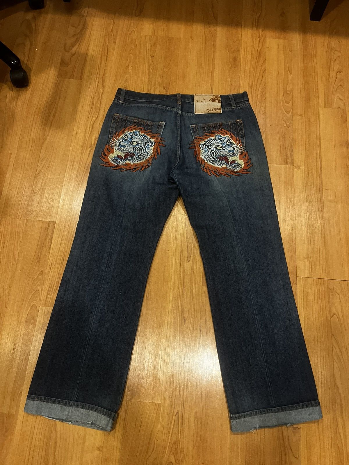 image of Vintage Ed Hardy Patchwork Jeans 36X34 in Blue, Men's