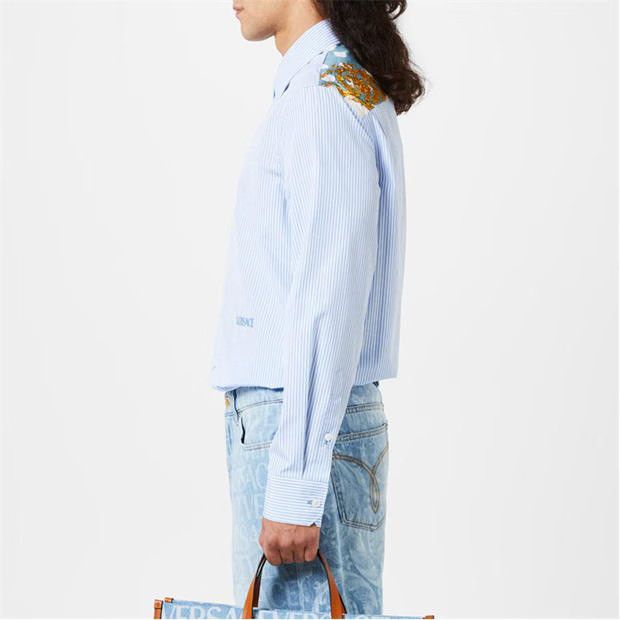 Versace o1g2r1mq0824 Stripe Seashell Baroque Shirts in Light Blue Size US M / EU 48-50 / 2 - 4 Thumbnail