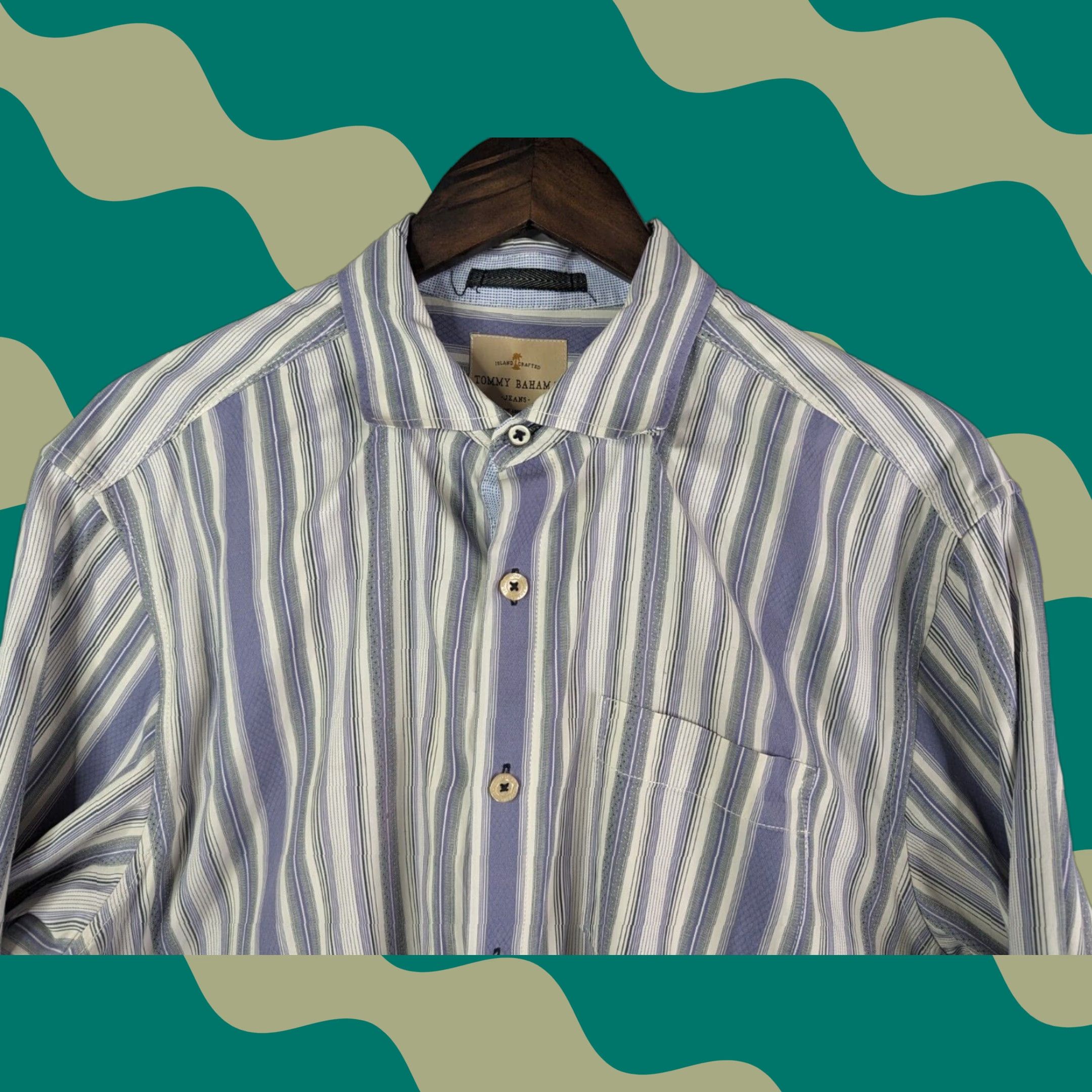 Tommy Bahama Tommy Bahama Shirt Men's Large Striped Long Sleeve Island Crafted Flip Cuff Size US L / EU 52-54 / 3 - 1 Thumbnail