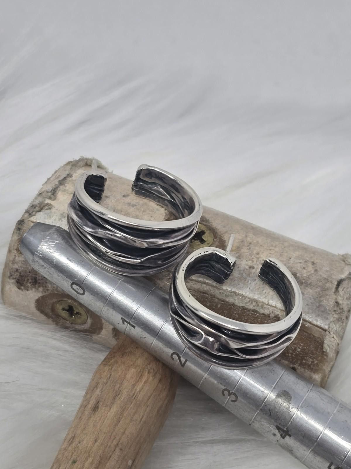 Studio D'Artisan Sterling Silver Artisan Ribbon Hoop Earrings 19g Size ONE SIZE - 7 Thumbnail