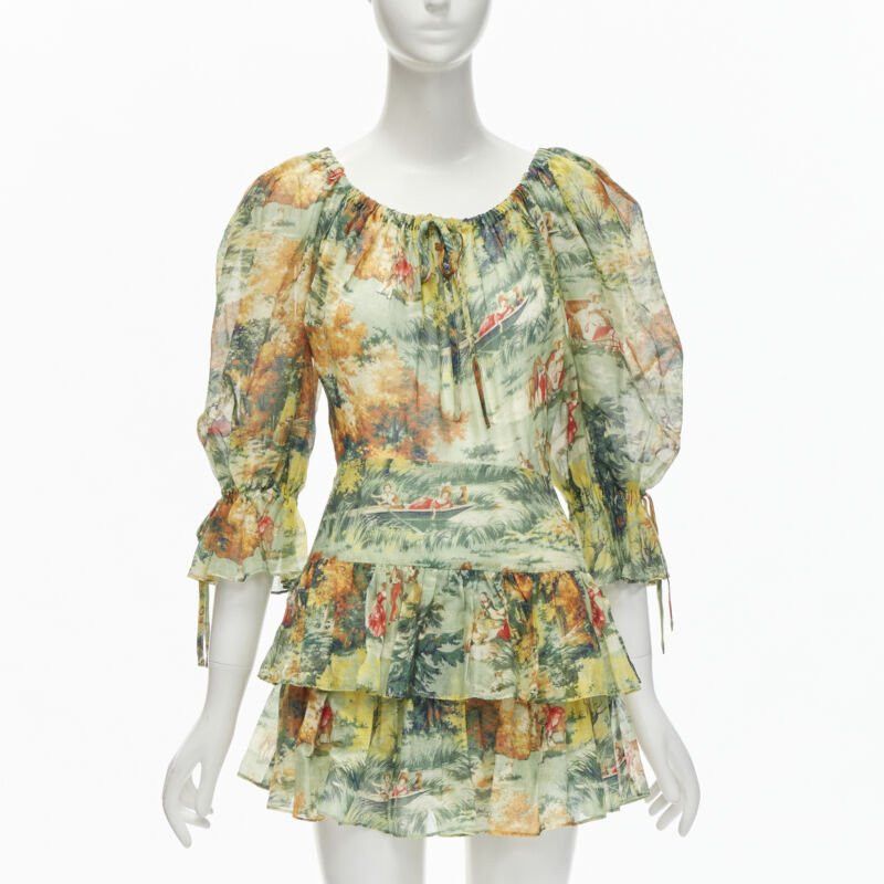 Alice McCall ALICE MCCALL Strange Dreams green print billow sleeve tiered playsuit US2 XS Size 27" / US 4 / IT 40 - 1 Thumbnail