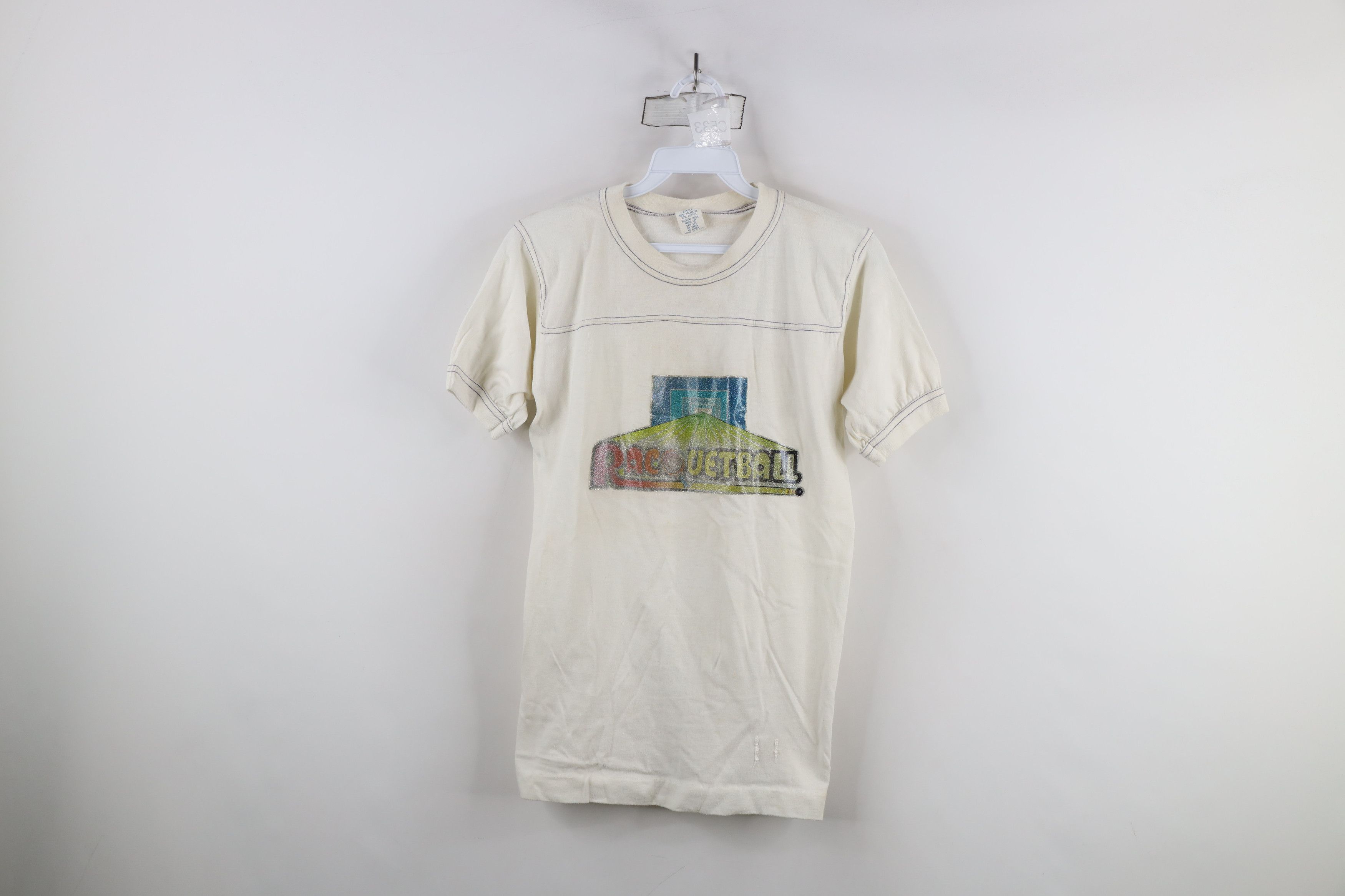 Vintage Vintage 70s Racquetball Jersey Ringer T-Shirt White USA Size S / US 4 / IT 40 - 1 Thumbnail