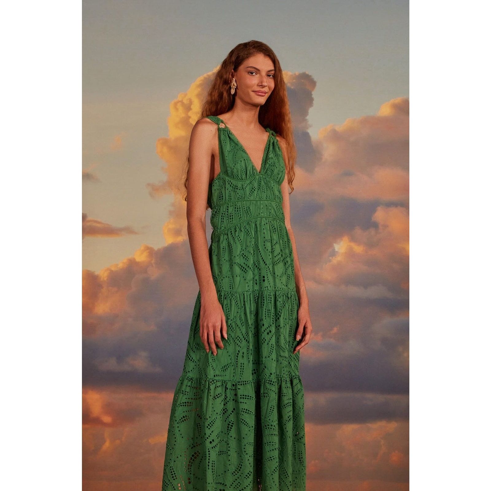 Farm Rio NWT FARM RIO Green Monstera Corset Eyelet Maxi Dress Sz M Size M / US 6-8 / IT 42-44 - 2 Thumbnail