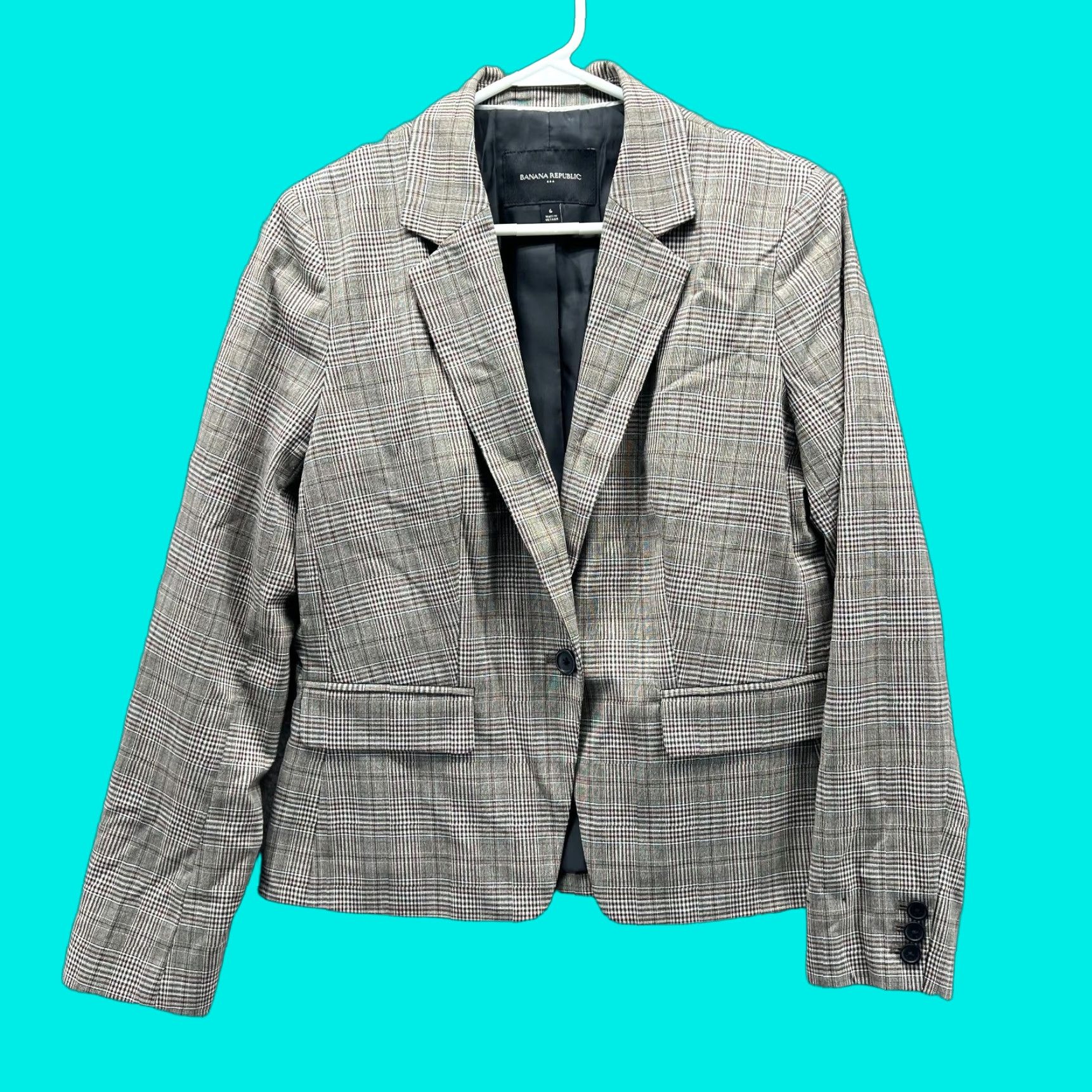 Banana Republic Banana Republic Blazer Women 6 Beige Wool Plaid Check Single-Breasted Jacket Dressy Casual Business Formal Tuxedo Style Regular Fit Womens Size M / US 6-8 / IT 42-44 - 1 Thumbnail