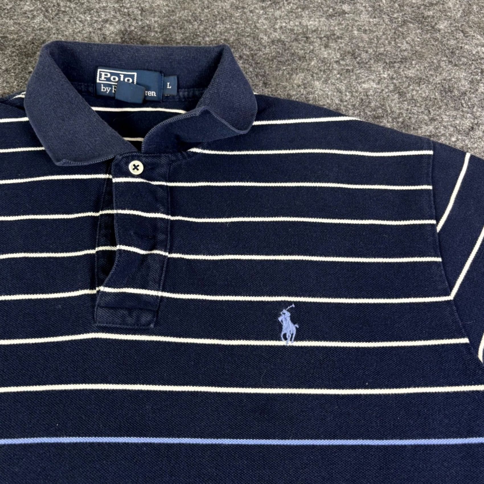 Polo Ralph Lauren Polo Ralph Lauren Shirt Polo Blue Striped Short Sleeve Pique Navy Mens Large casual, Golf, 90s, Classic Fit Size US L / EU 52-54 / 3 - 5 Thumbnail