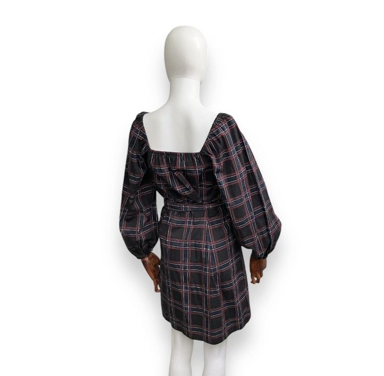 Bruuns Bazaar × Designer Outstanding Bruuns Bazaar 00s Checkered Puff Sleeves Dress Size XS / US 0-2 / IT 36-38 - 4 Thumbnail