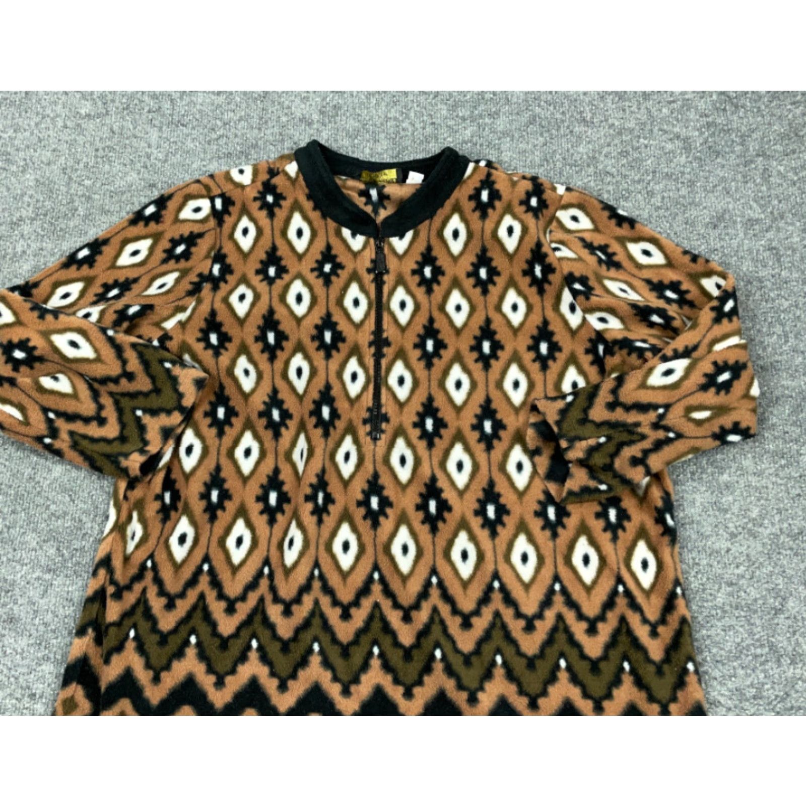 Bob Mackie Bob Mackie Brown Aztec Tribal Motif 1/2 Zip Fleece Pullover Women's Large Size L / US 10 / IT 46 - 3 Thumbnail