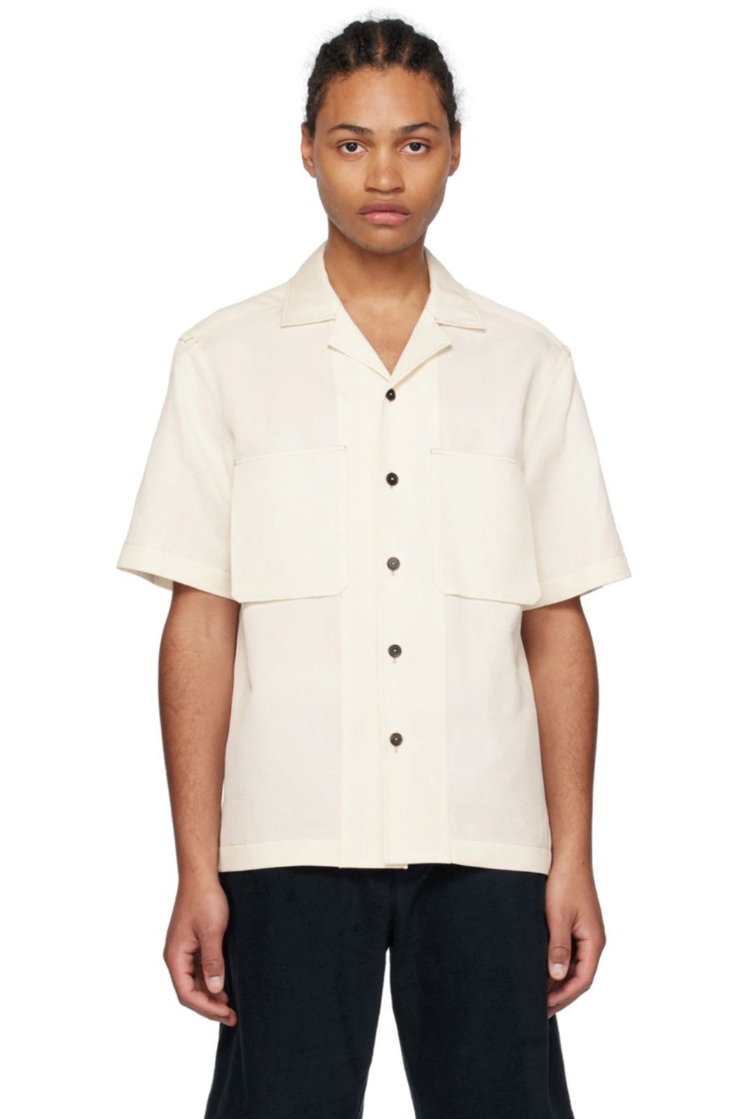 Ermenegildo Zegna NEW S Zegna Off White Pocket Safari Linen Silk Cotton Shirt Size US S / EU 44-46 / 1 - 2 Thumbnail