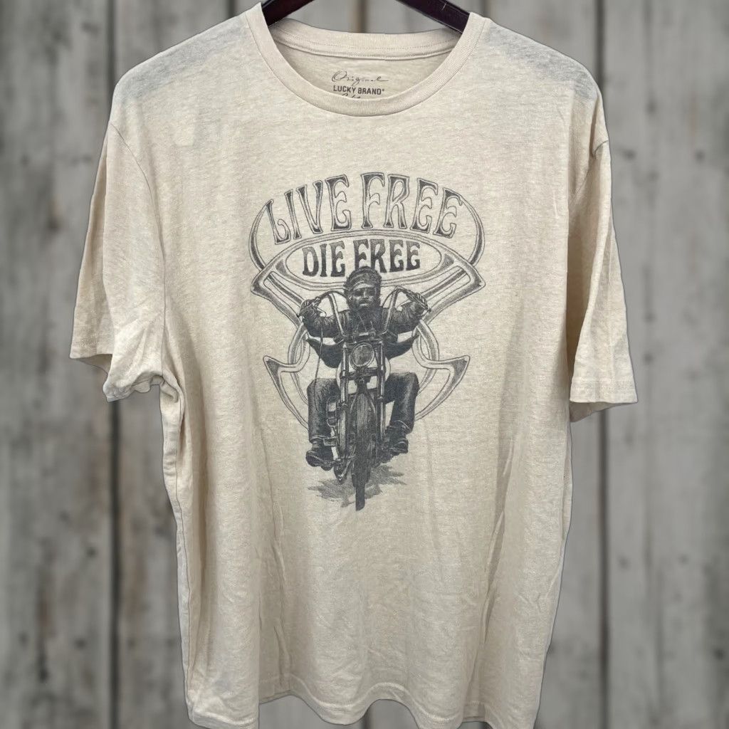 Lucky Brand VINTAGE Lucky Brand Men’s T-Shirt Short Sleeve Crew Neck Motorcycle Graphic Fall Summer Spring Winter Big & Tall XL Beige Casual Men Size US XL / EU 56 / 4 - 1 Thumbnail