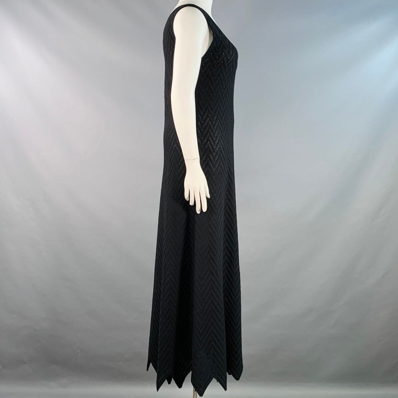 Alaia Black Viscose Blend Zig Zag Sleeveless Long Evening Gown Size M / US 6-8 / IT 42-44 - 3 Thumbnail