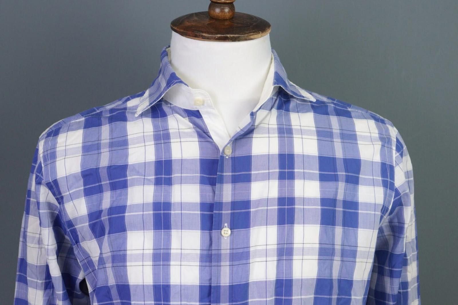 Designer Hackett London Slim Fit Blue Check Button Down Shirt Size L Size US L / EU 52-54 / 3 - 2 Thumbnail