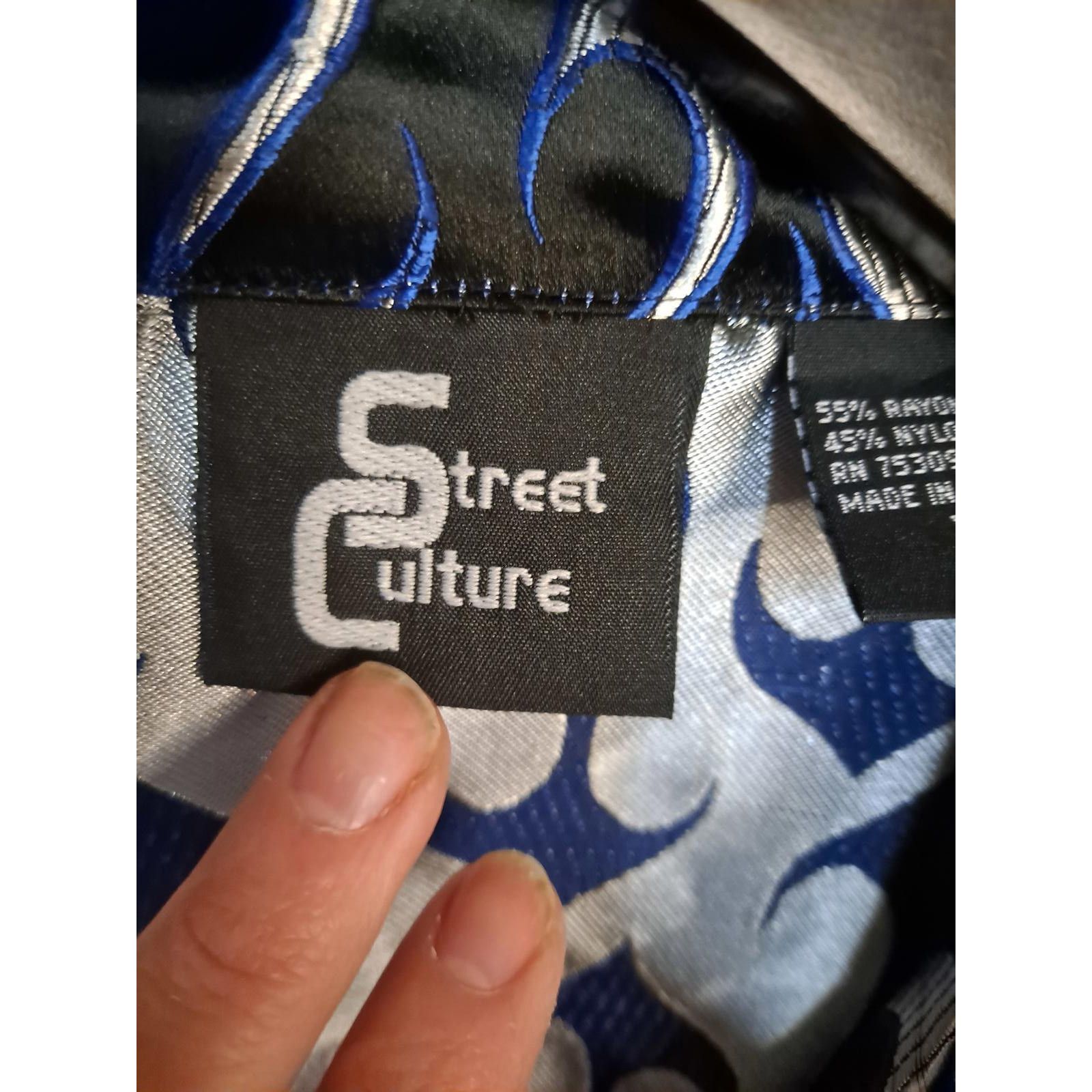 Other Vintage Street Culture Silver, Blue and Black Fire Button Up Size US XL / EU 56 / 4 - 3 Thumbnail